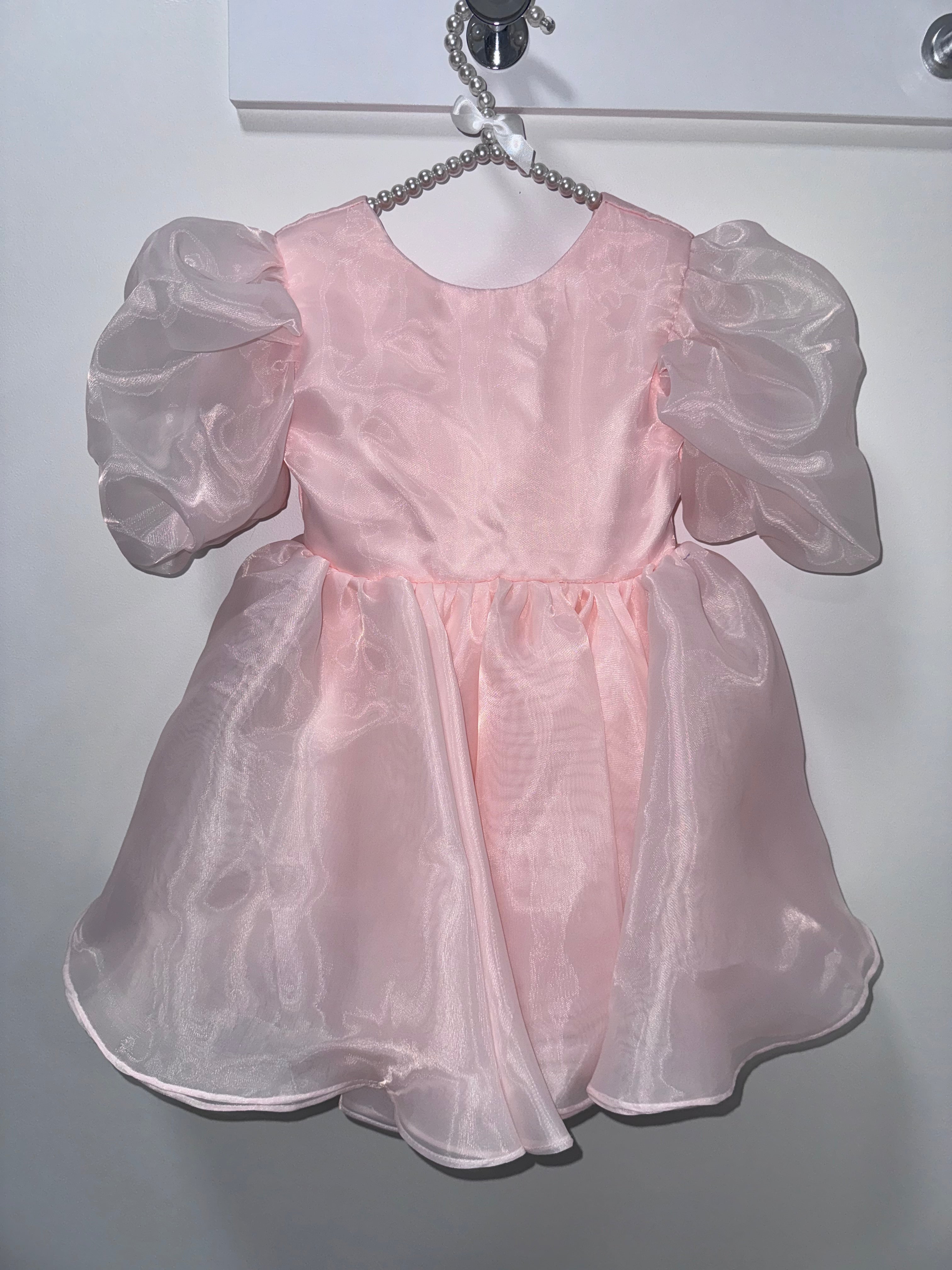 Pink organza puff sleeve dress