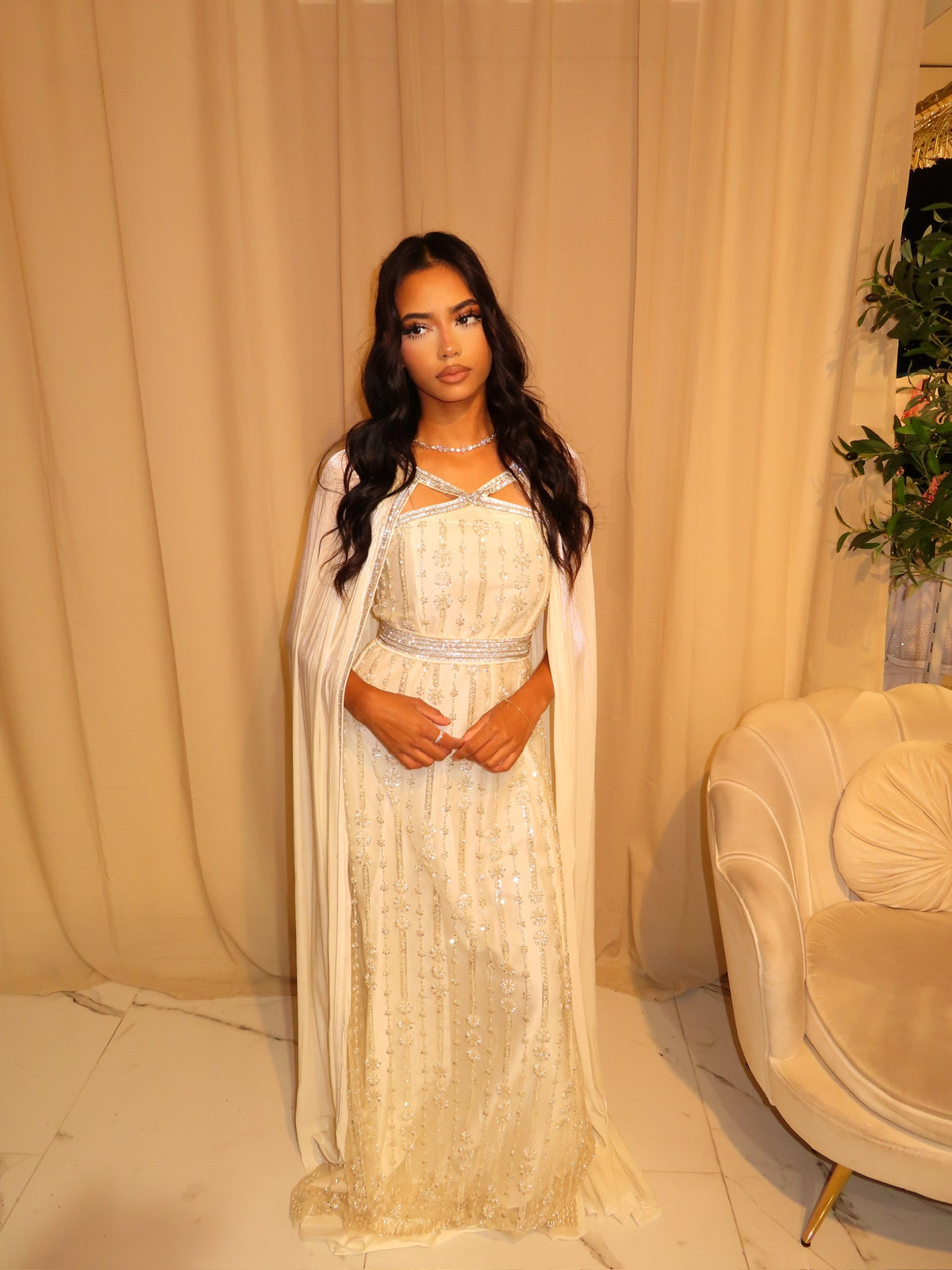 VIP Ivory Embellished Emirati Dress