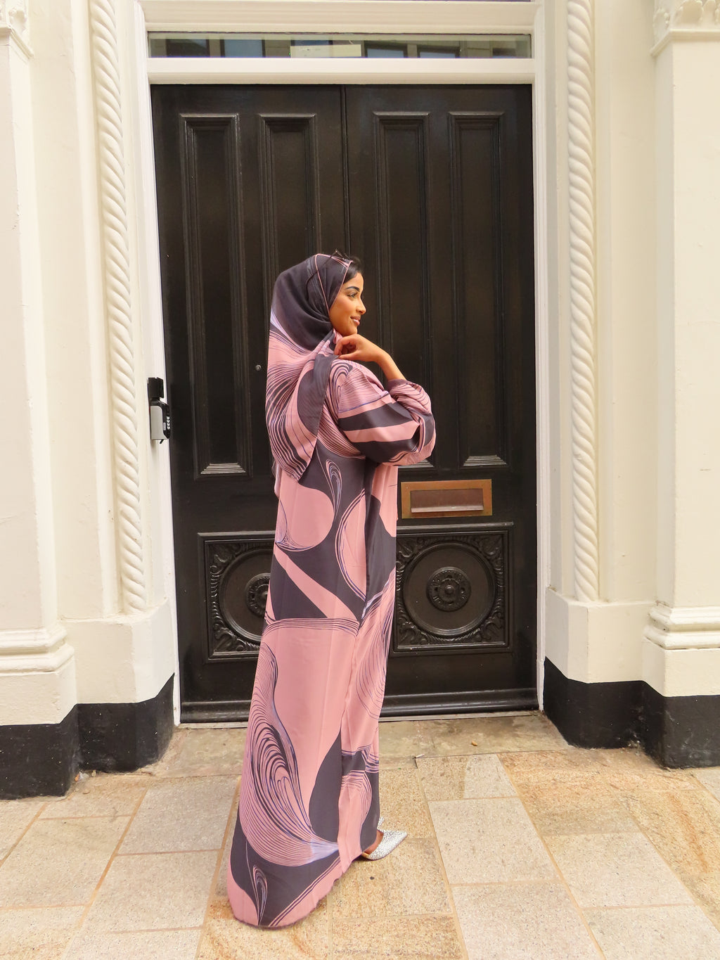 Mauve swirl Double Chiffon Abaya & Hijab