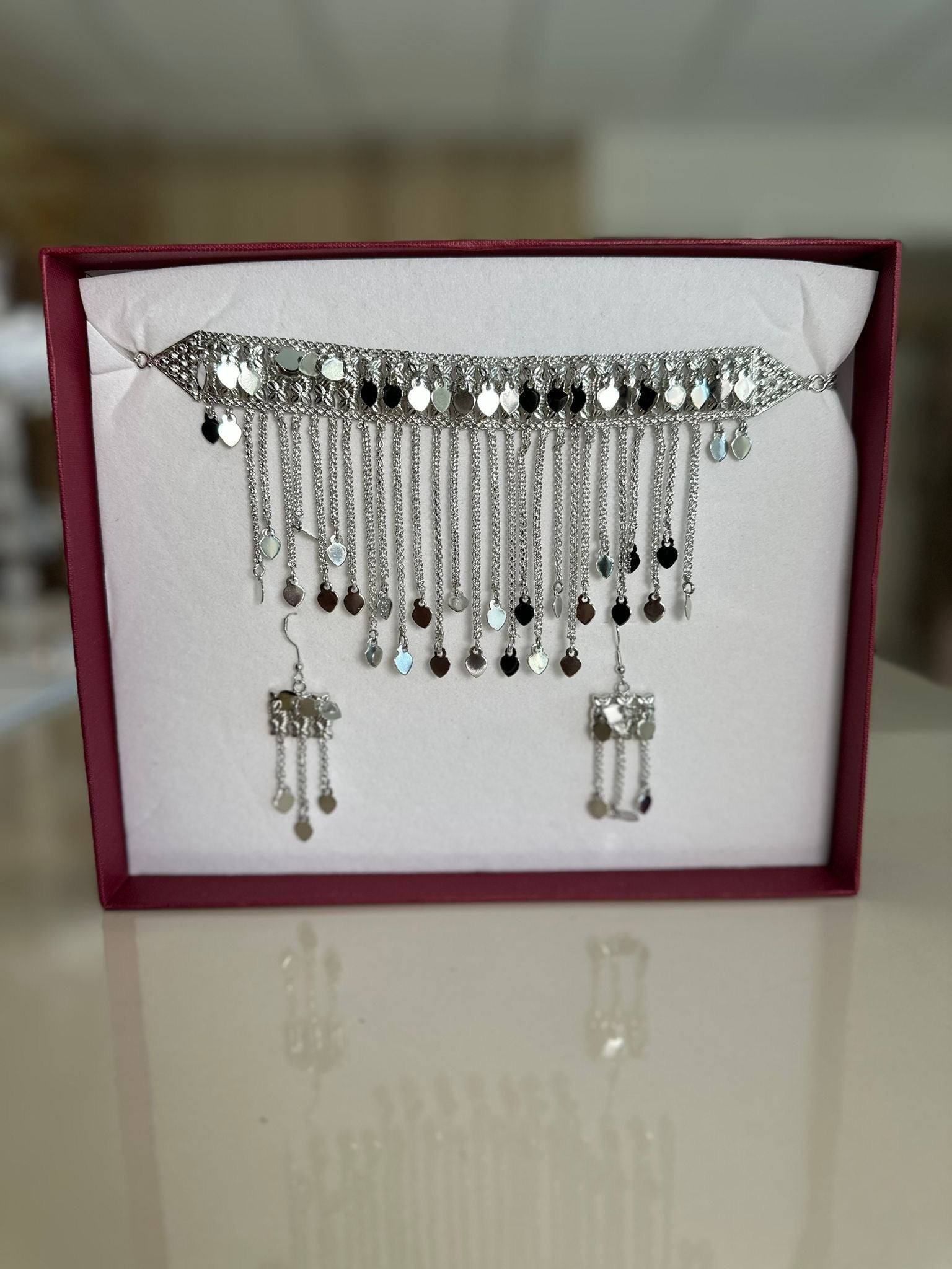 Silver Choker Necklace Set
