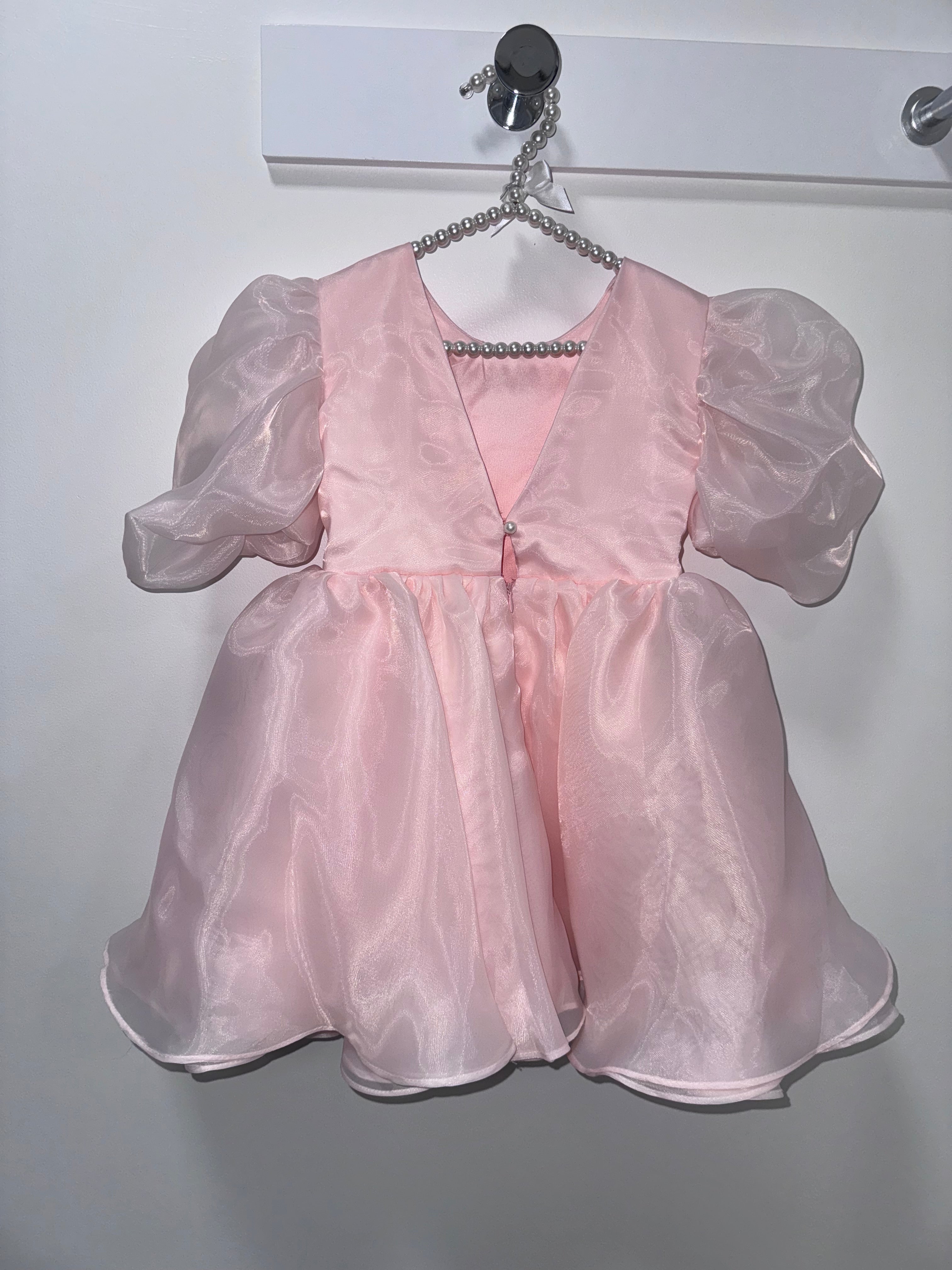 Pink organza puff sleeve dress