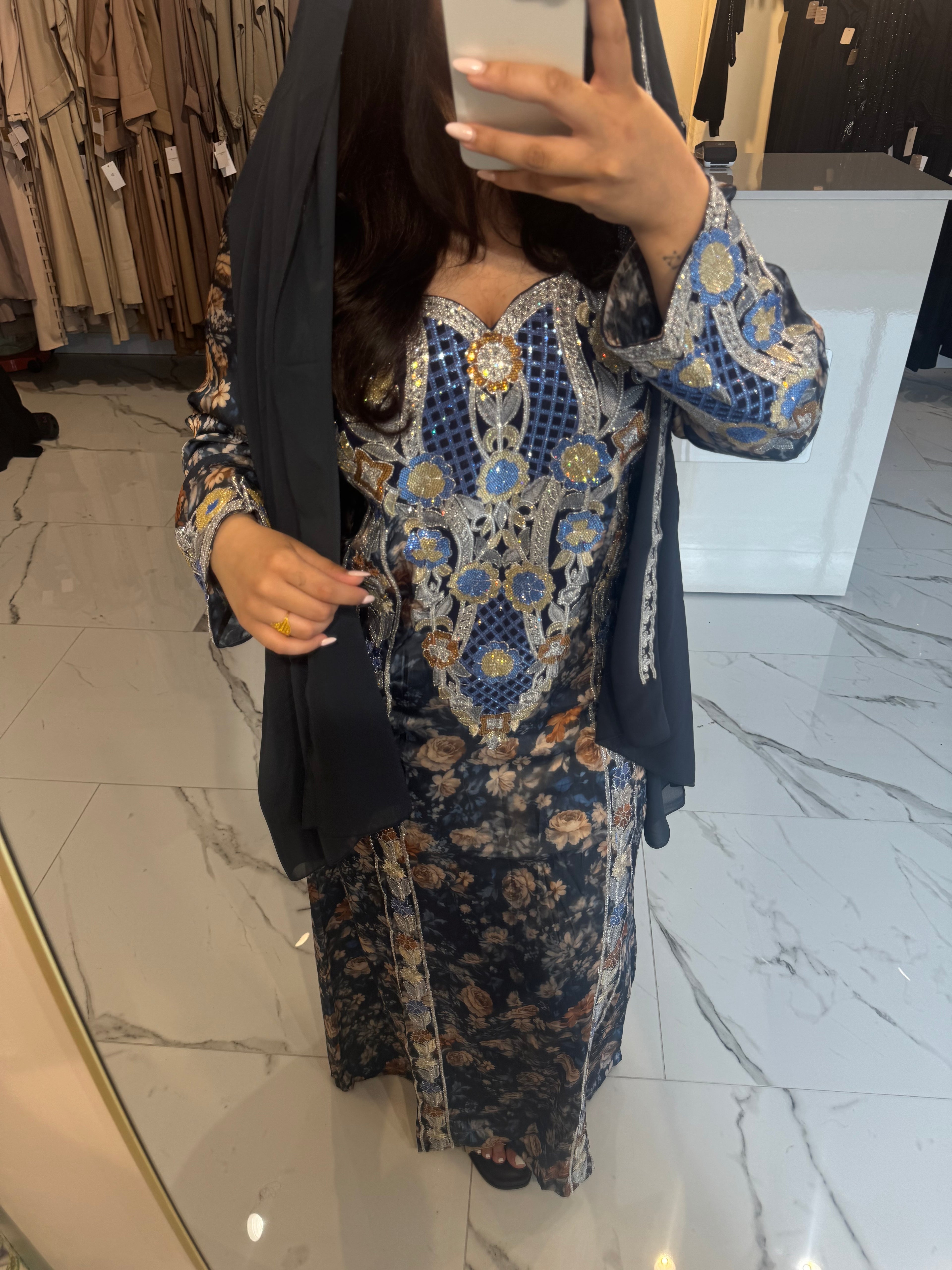 Premium Blue Italian Silk Makhawer & Sheila