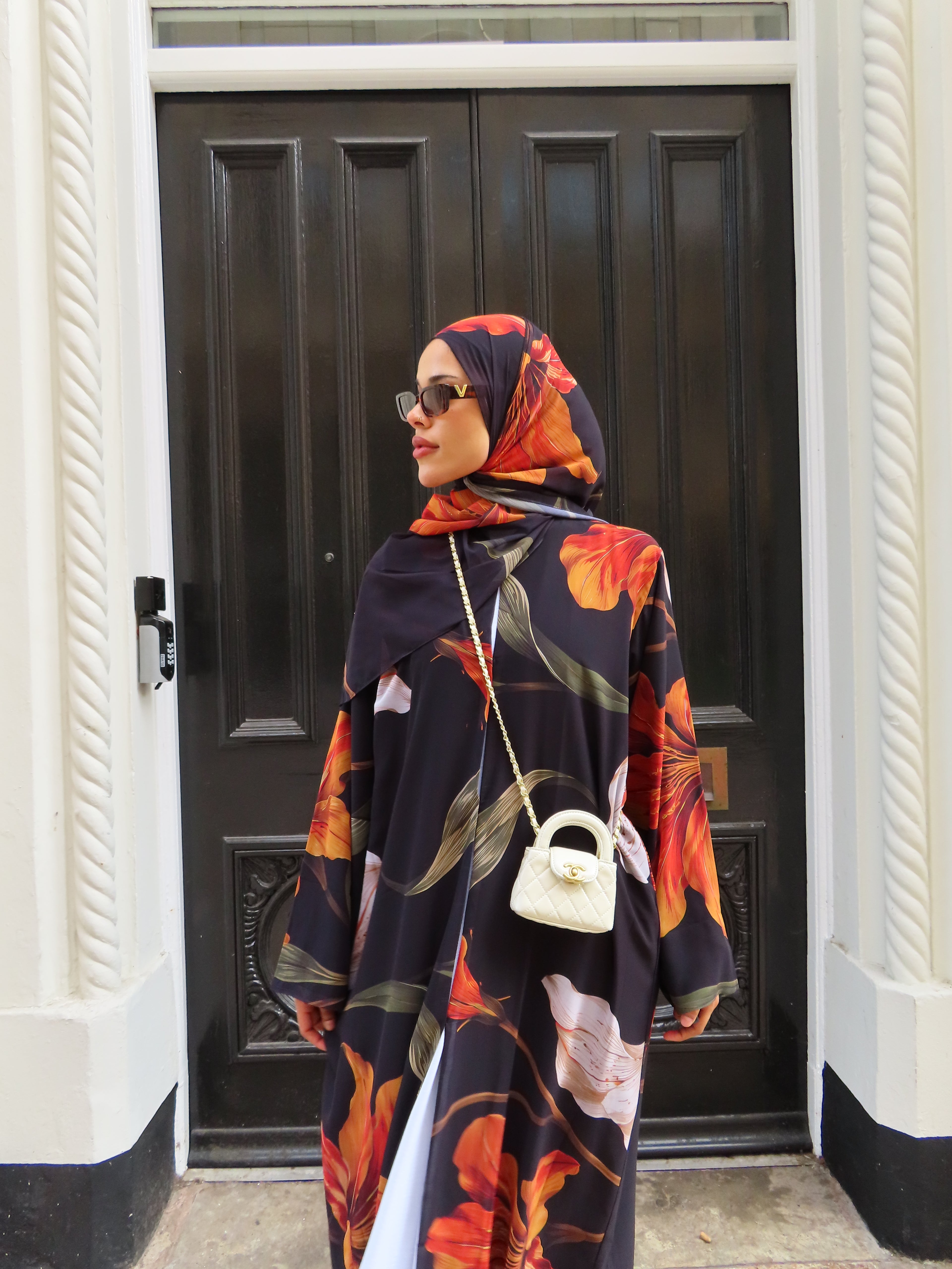 Orange Flower Double Chiffon Abaya