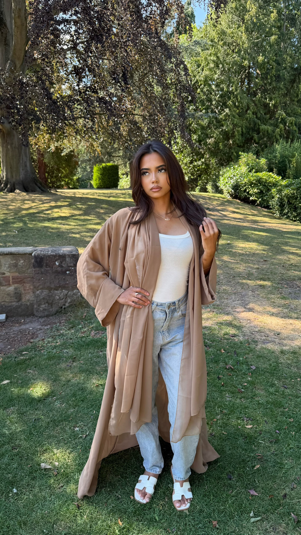 Golden Khaki Double Chiffon Abaya