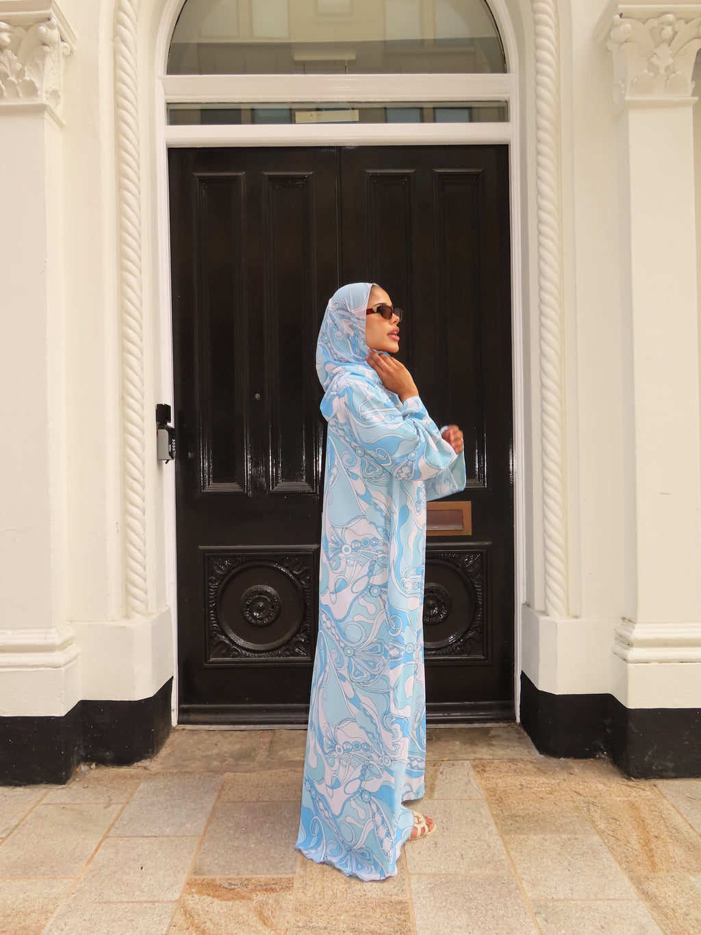 Blue Abstract Double Chiffon Abaya