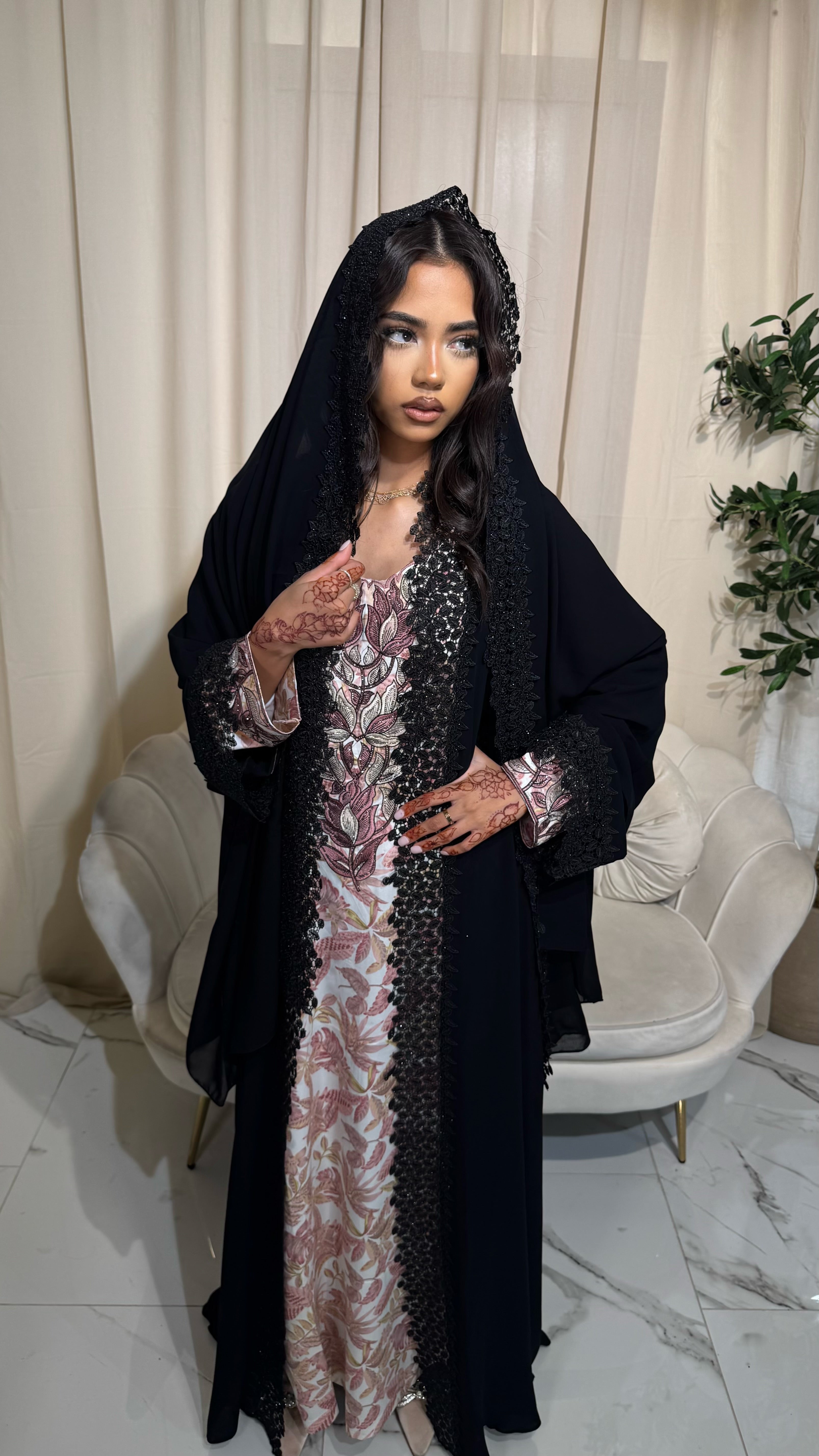 Petals Double Chiffon Abaya & Lace Hijab