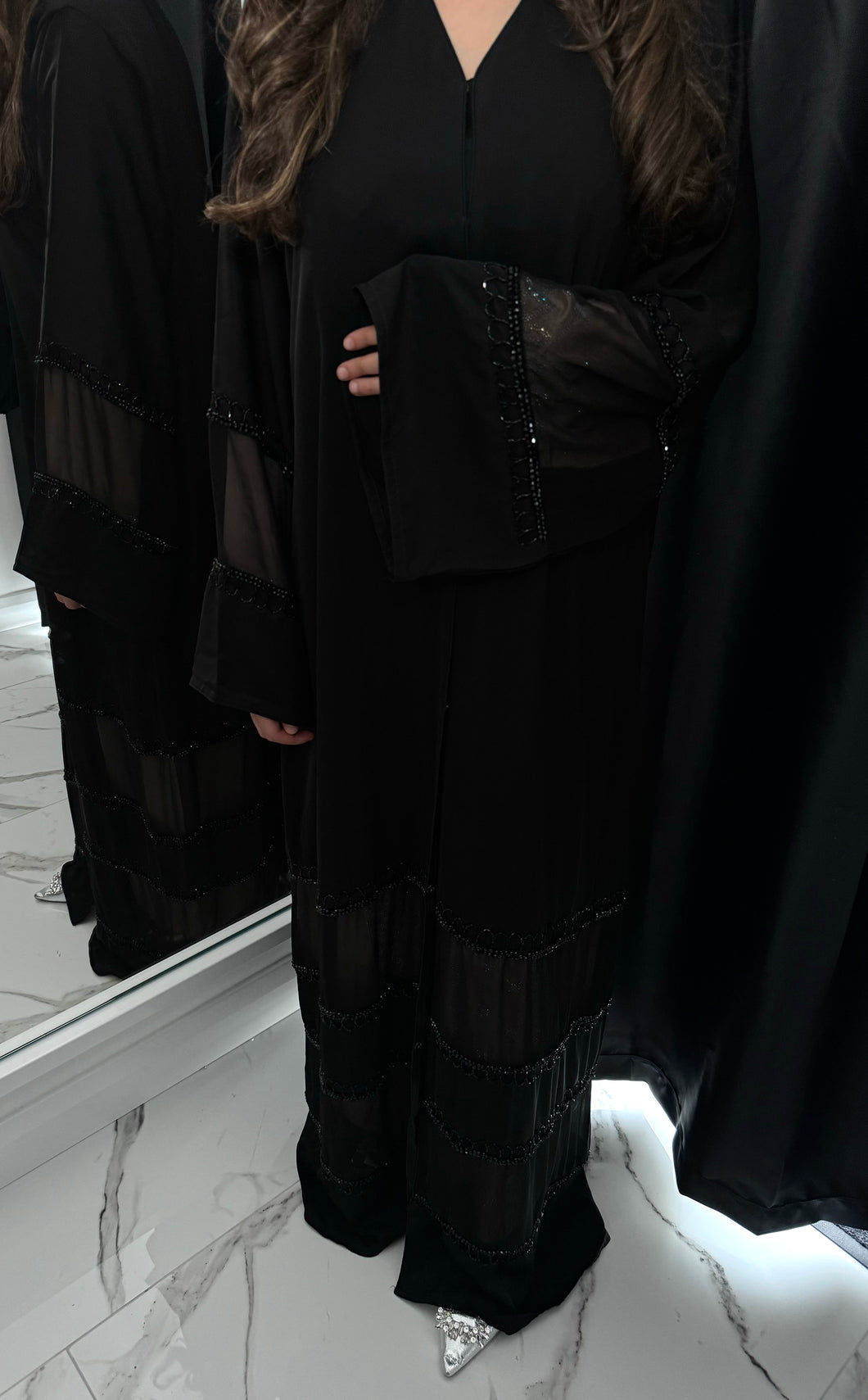 Chiffon and nida beaded Abaya