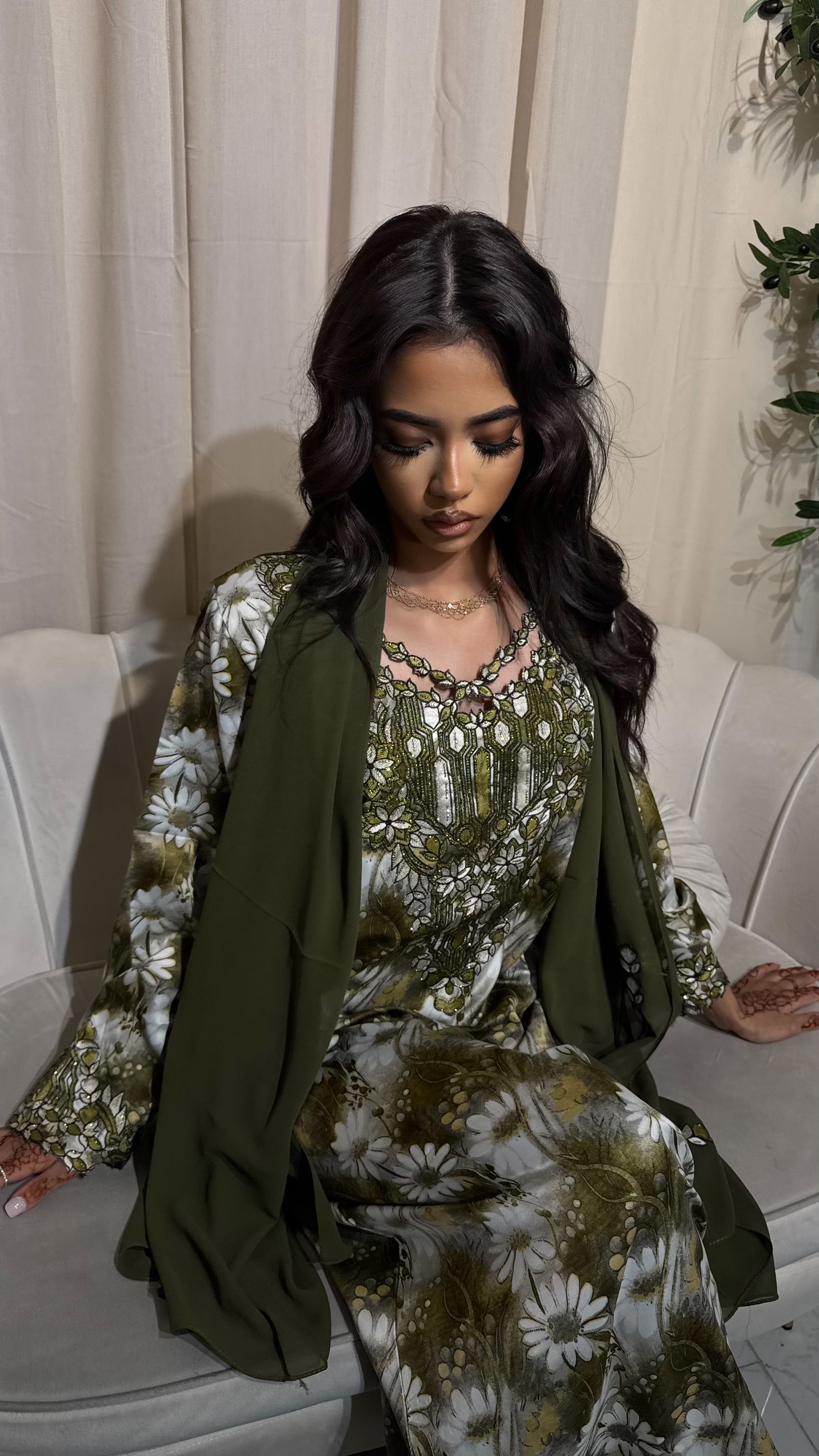 Olive Green Cut Out Makhawer & Sheila