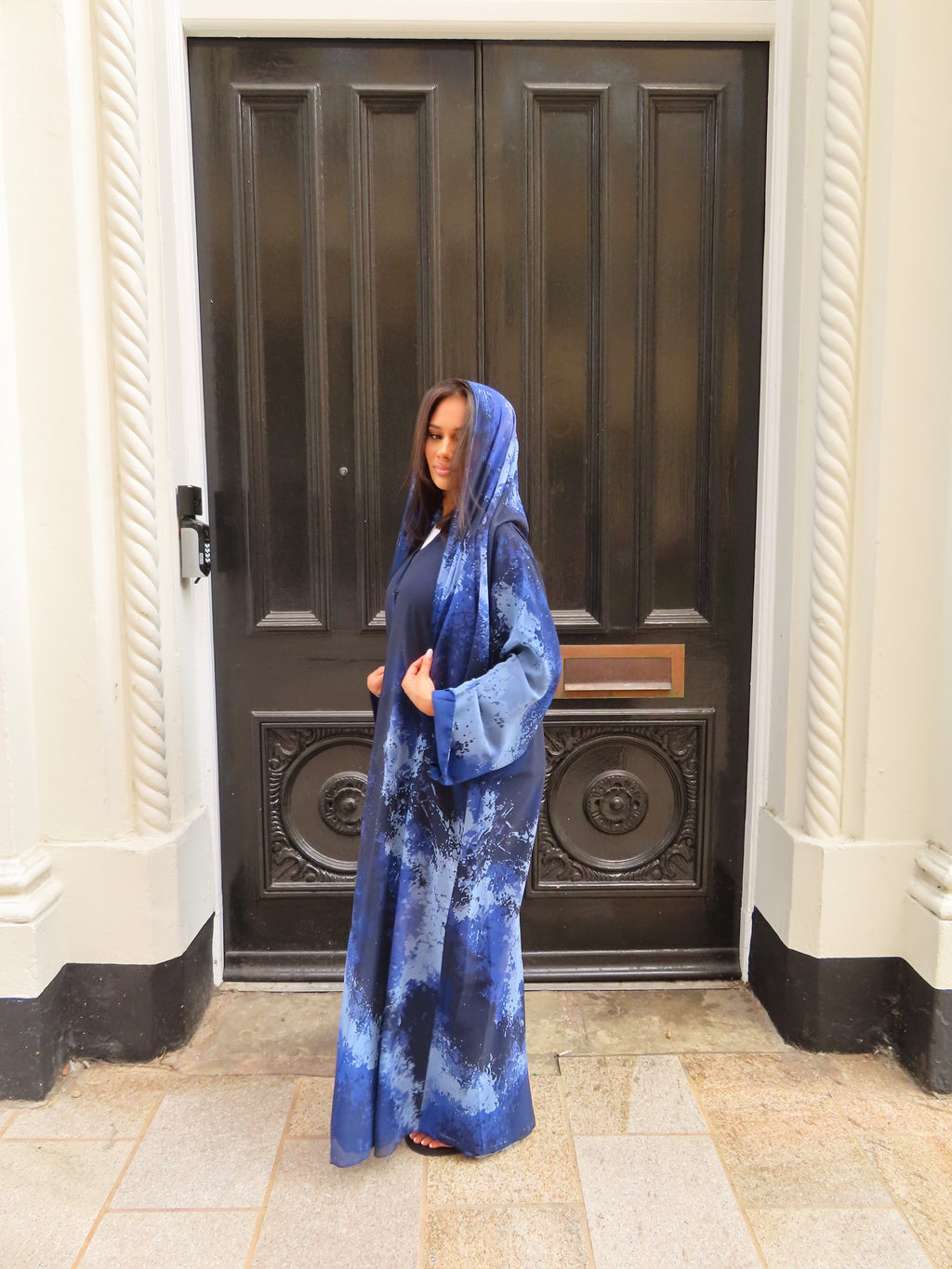 Navy Tide Double Chiffon Abaya & Hijab