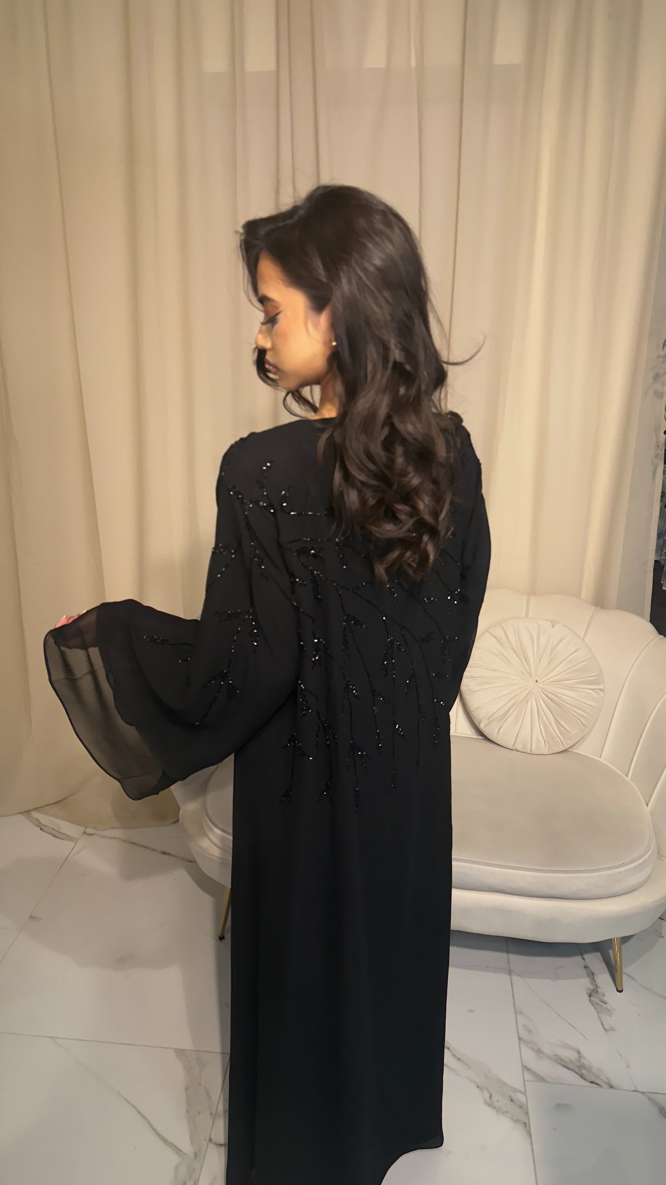 Black on Black Double Chiffon Abaya & Hijab