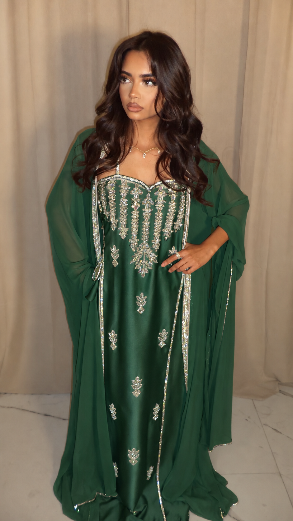 VIP Dark Green Corset Emirati Dress