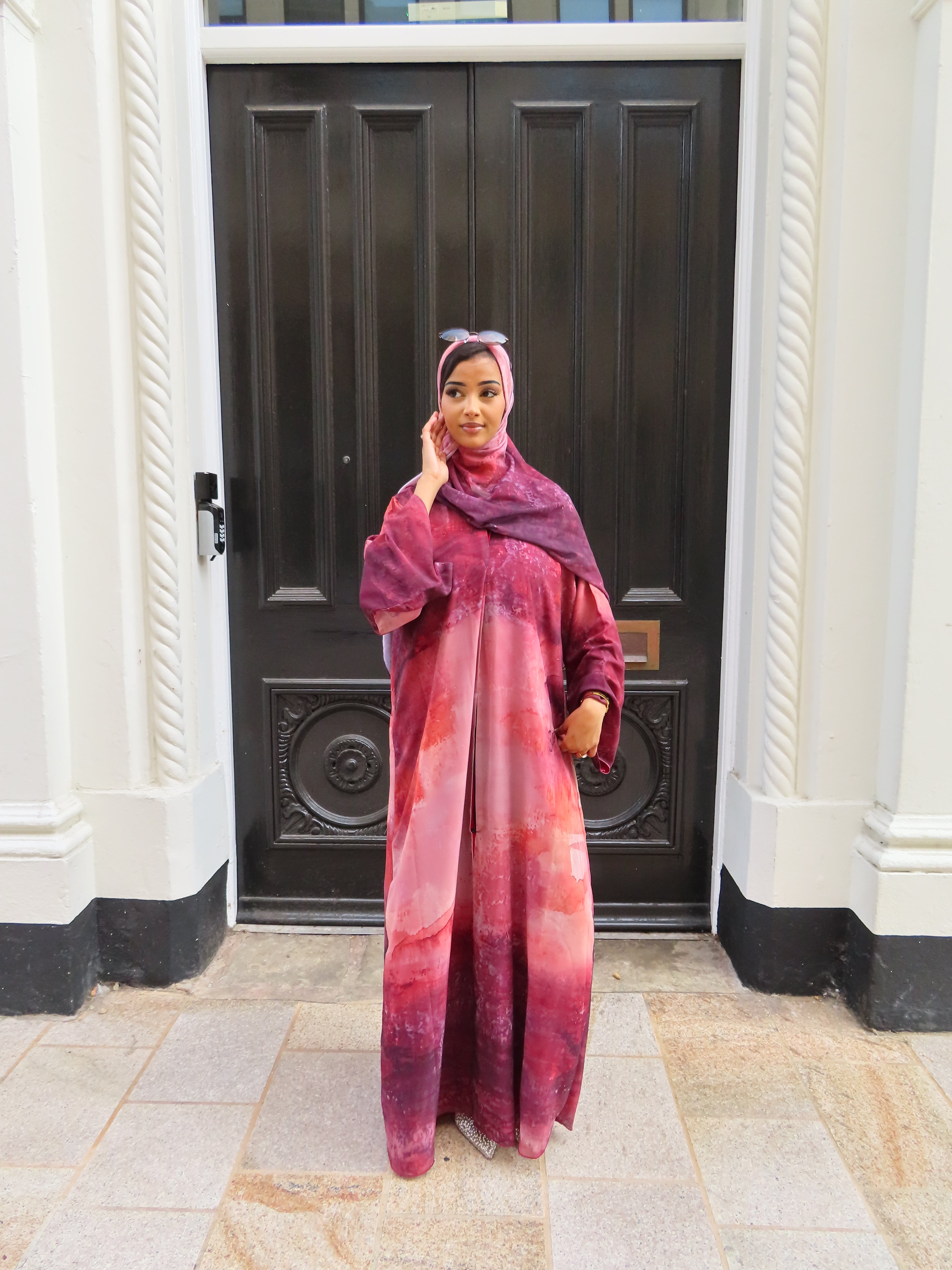 Maroon Tide Double Chiffon Abaya & Hijab