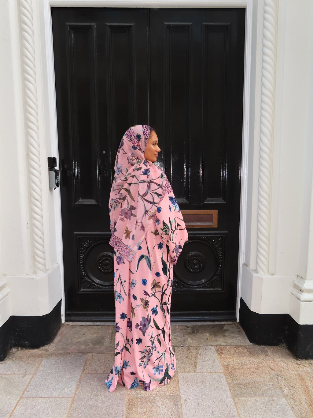 Pink Floral Silk Abaya