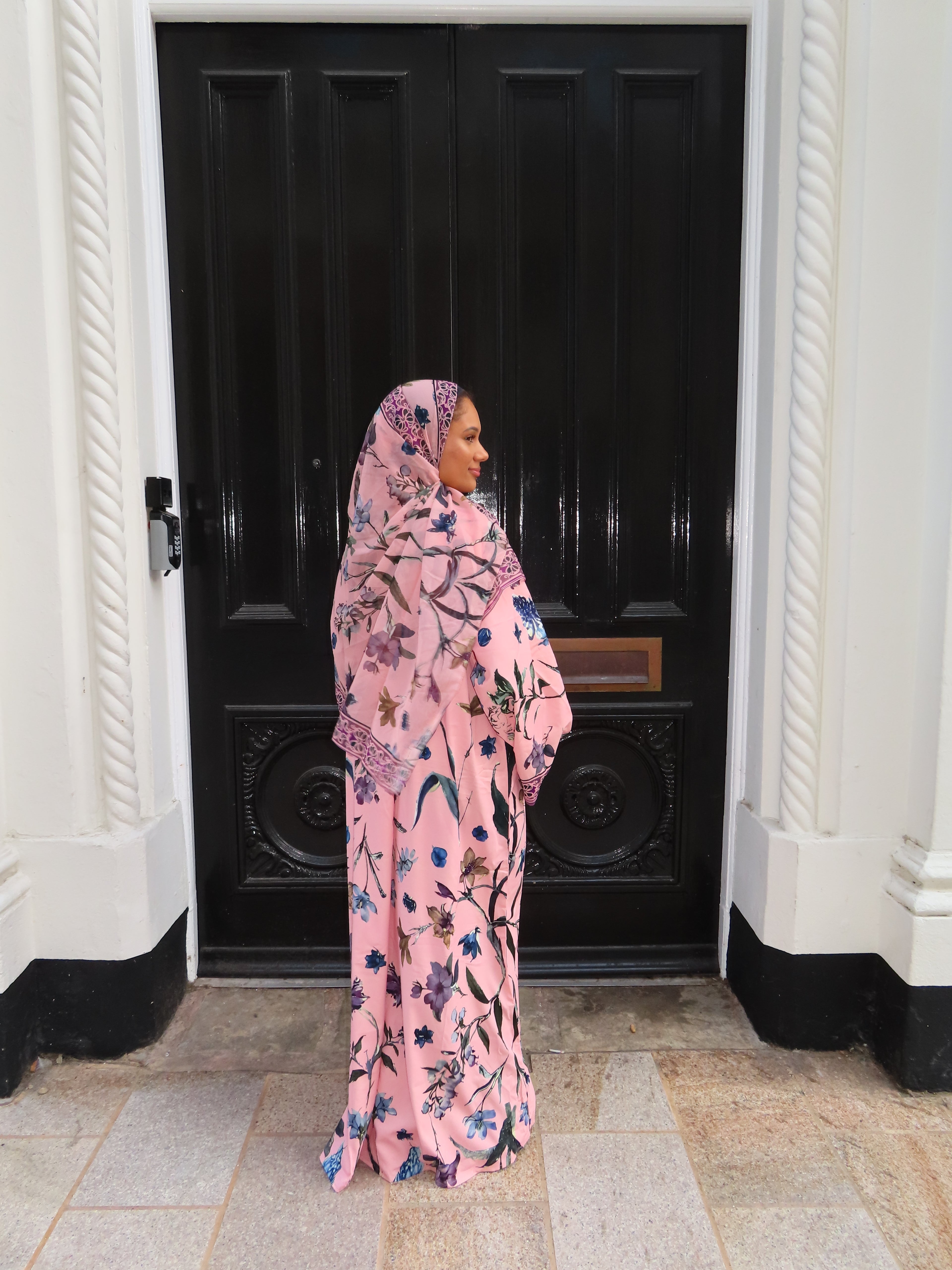 Pink Floral Silk Abaya