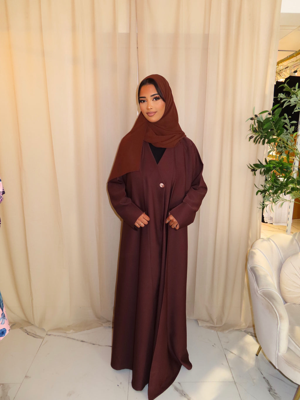 Chocolate Brown Abaya Coat & Hijab