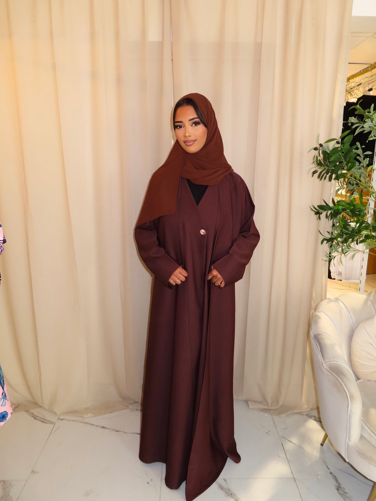 Chocolate Brown Abaya Coat & Hijab