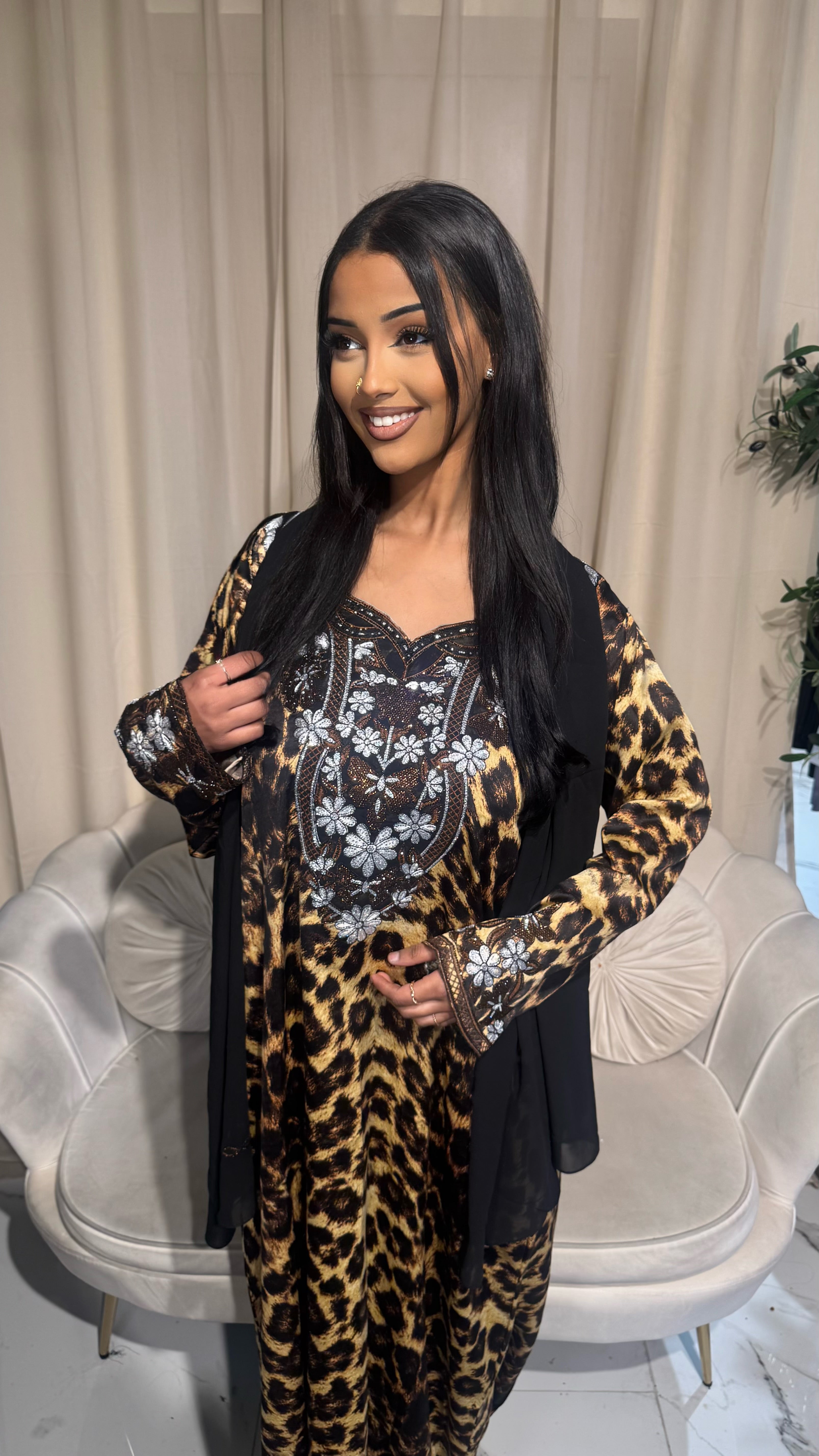 Leopard Print Makhawer & Sheila (dark brown stones)