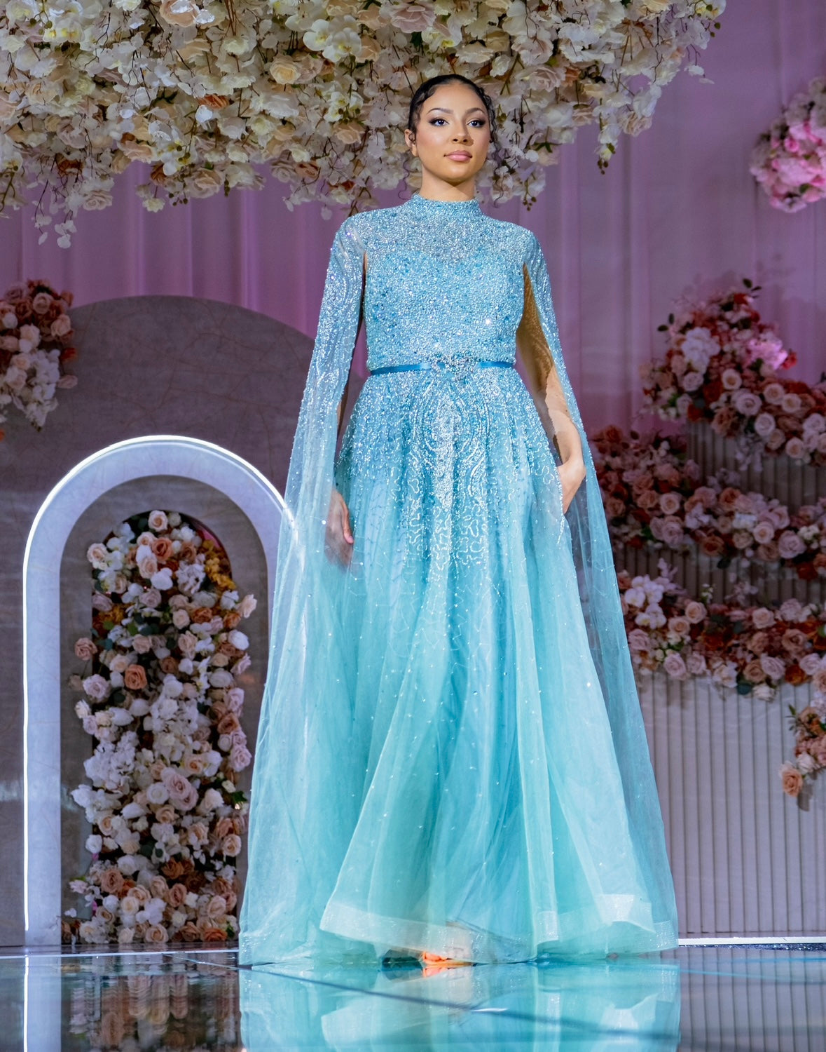 Turquoise Cape sleeve dress