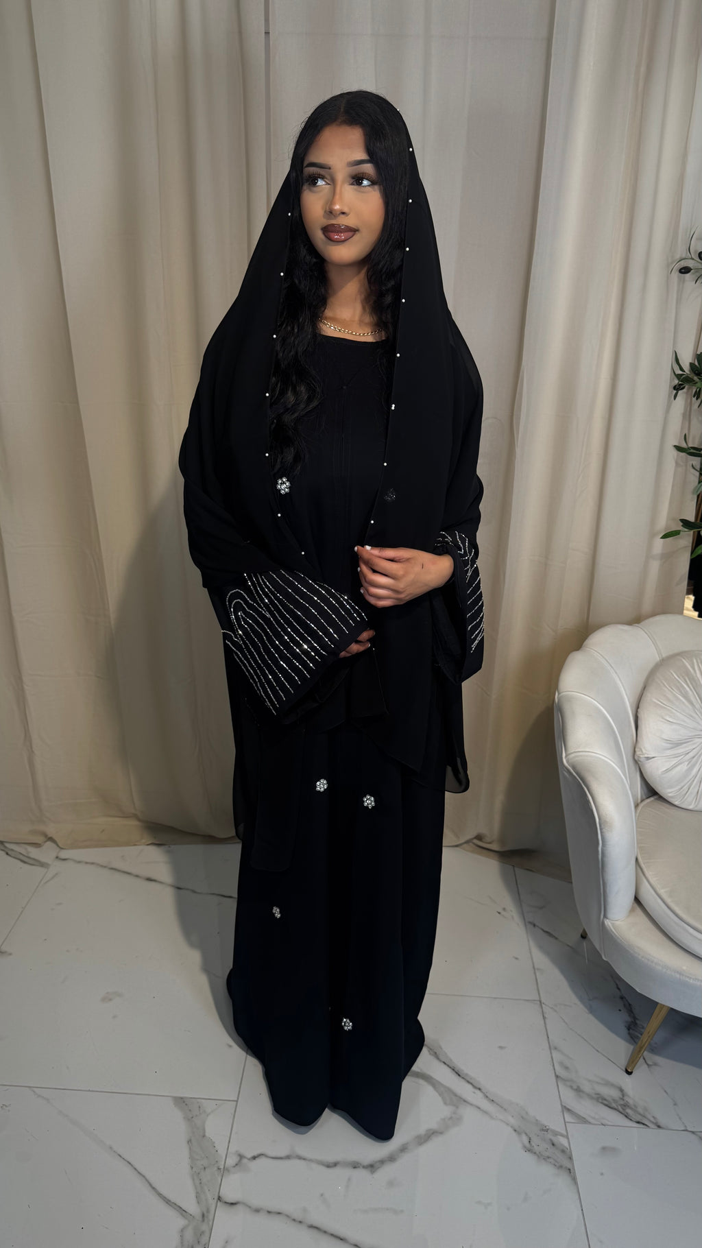 Embellished Abaya & Scarf
