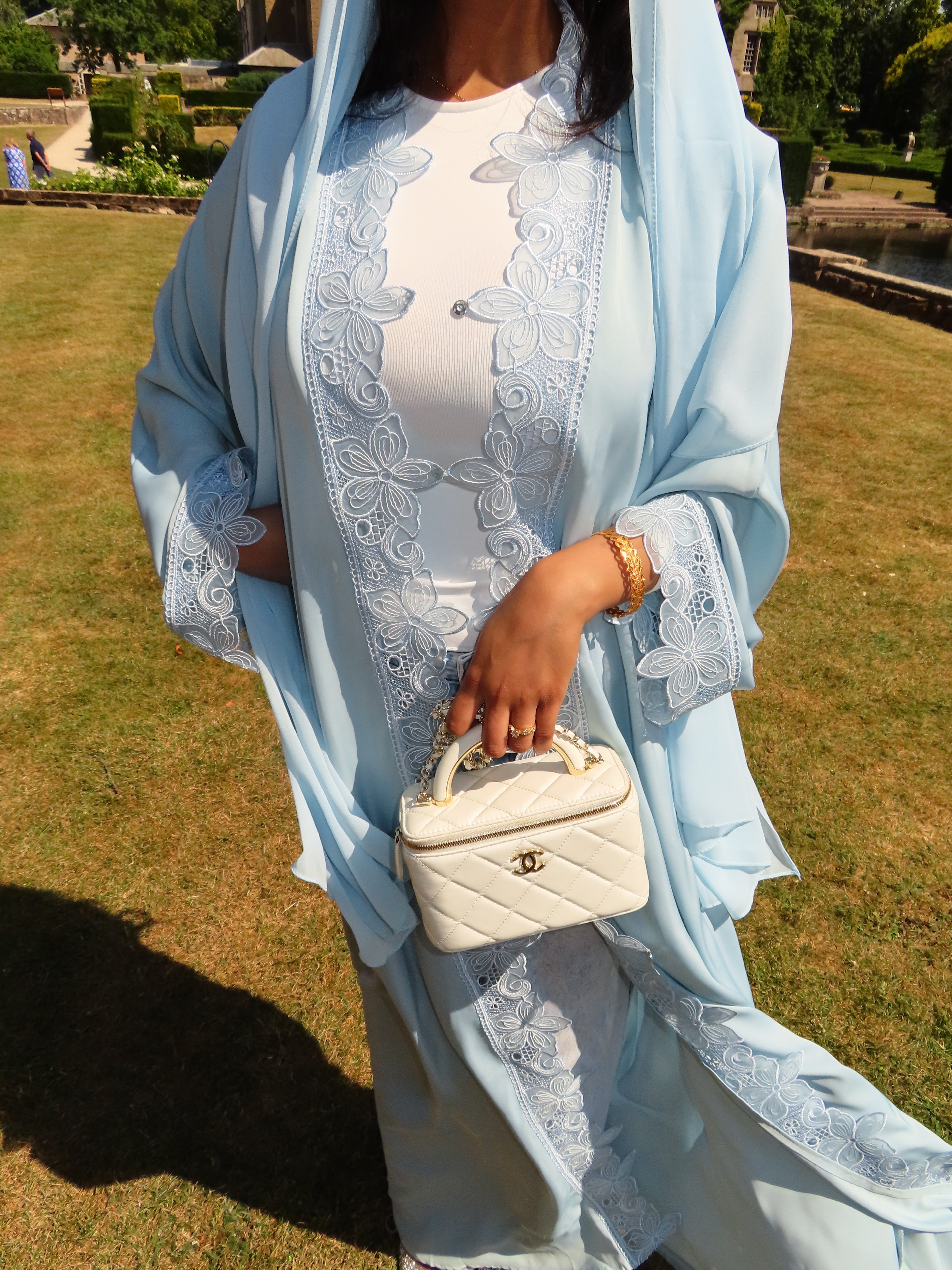 Baby Blue Flower Lace Abaya