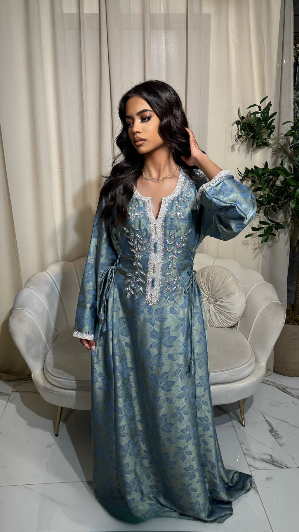 Sage Green & Blue Corset Emirati Dress