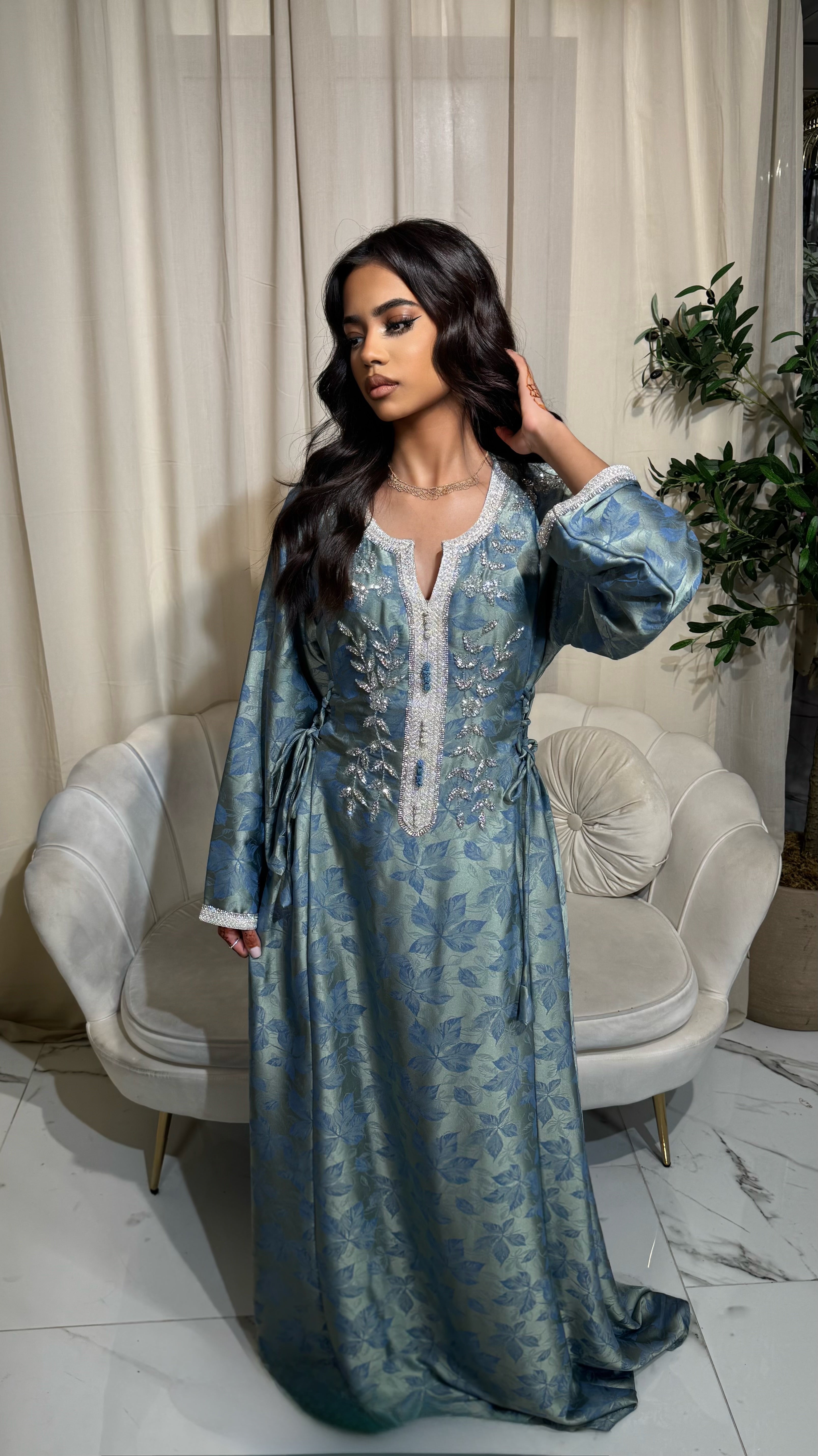 Sage Green & Blue Corset Emirati Dress