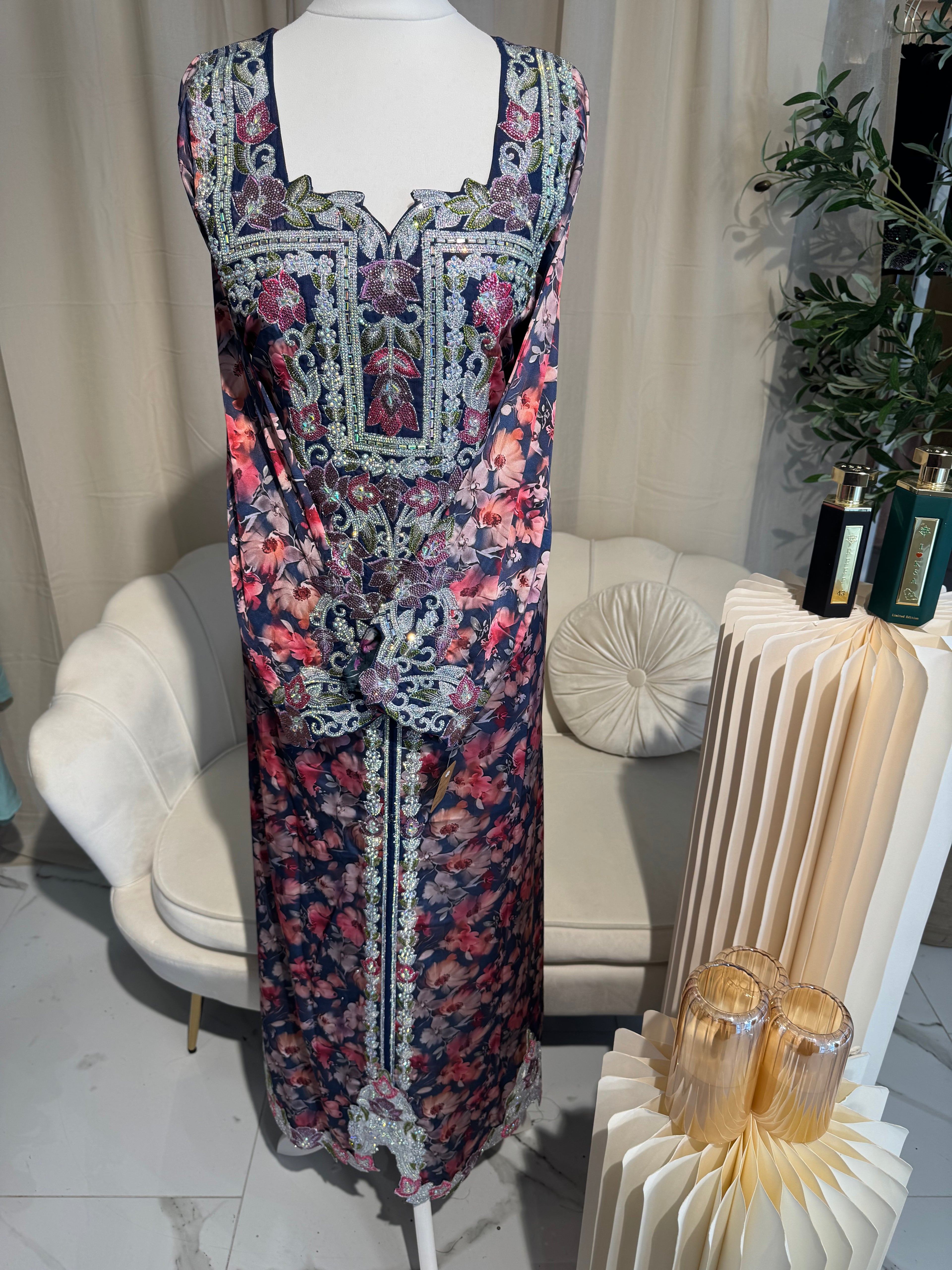 Premium Blue/multi Italian Silk Makhawer