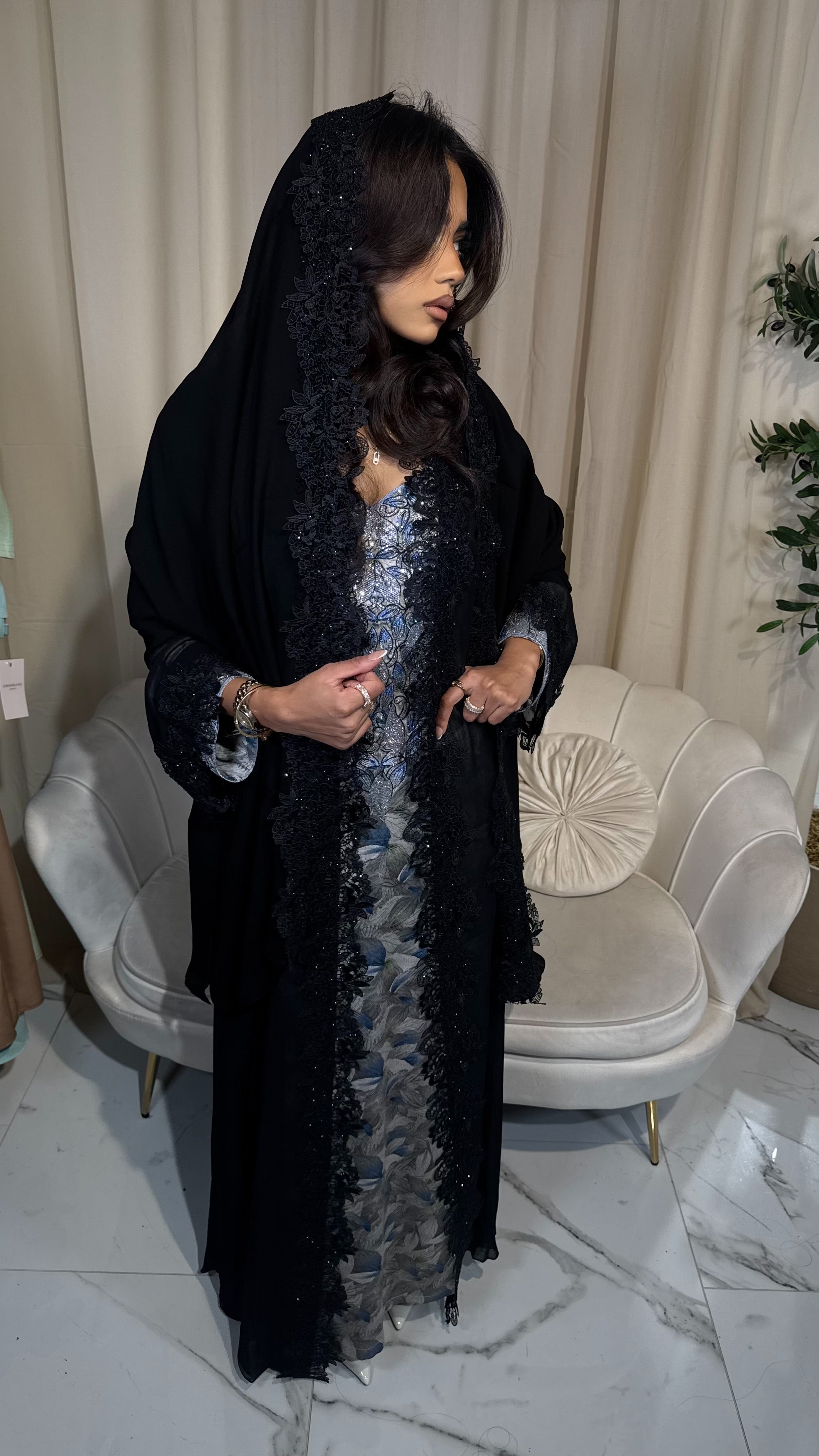 Single Chiffon Lace Abaya With Lace Hijab