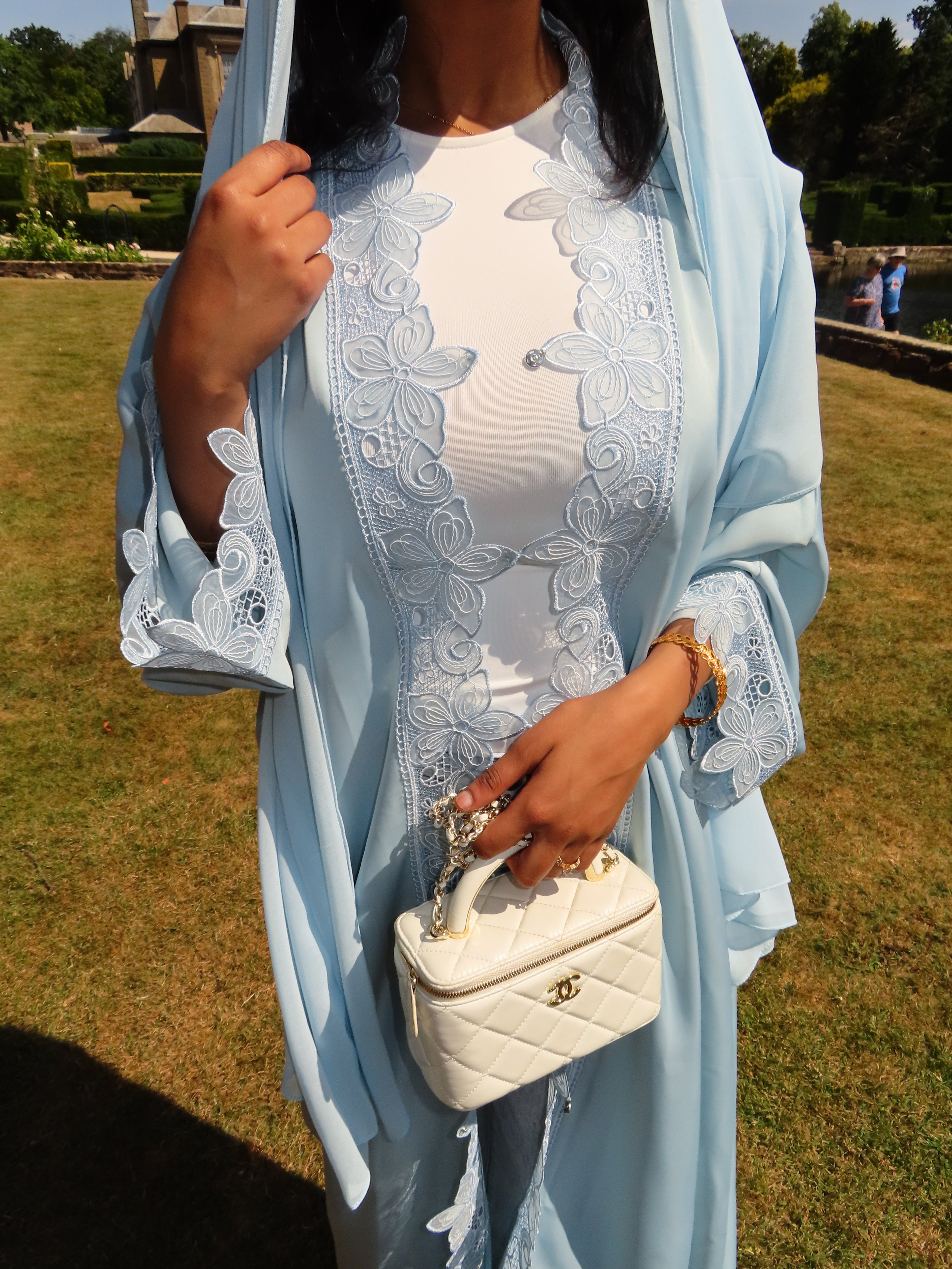 Baby Blue Flower Lace Abaya