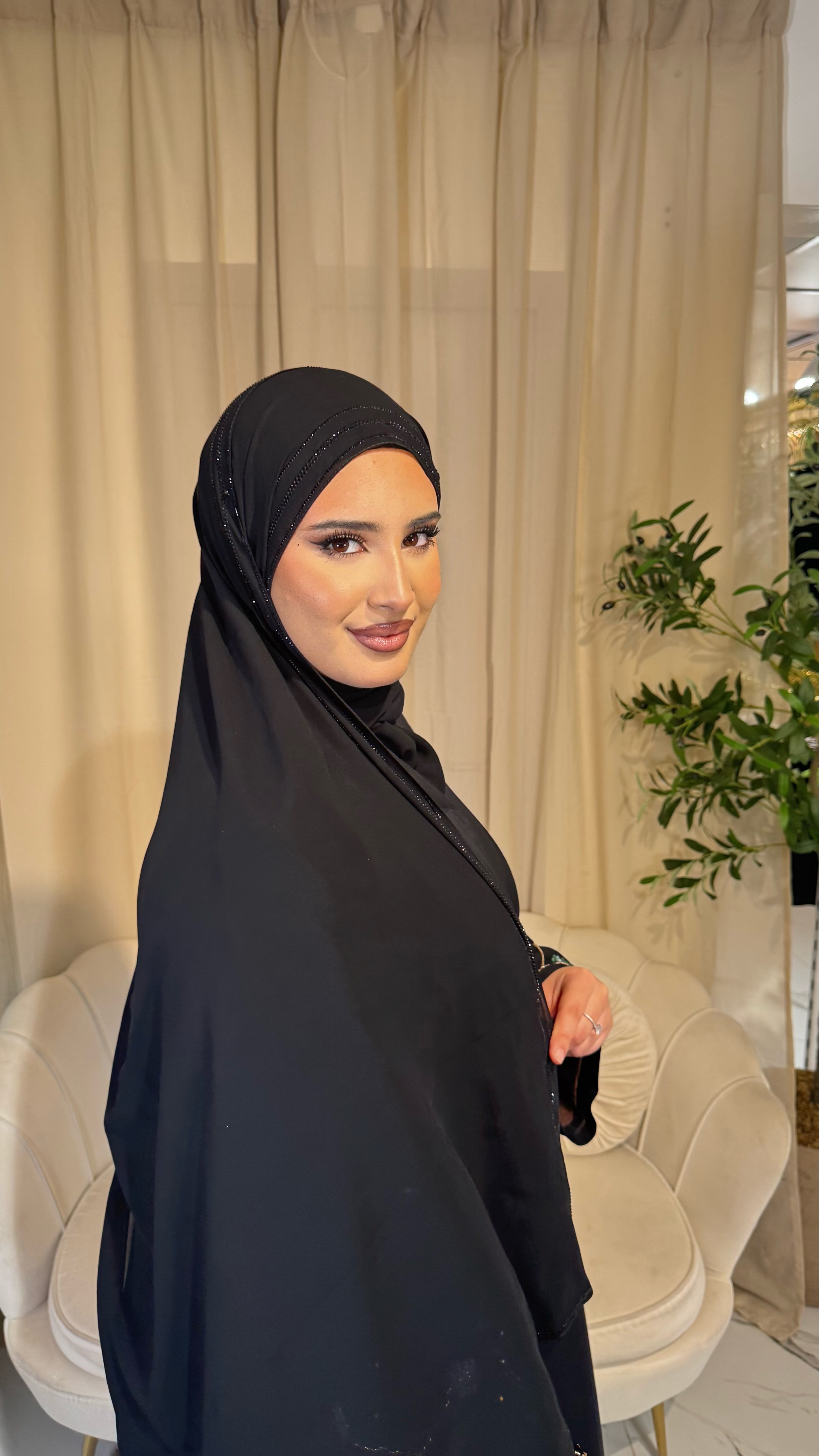 Black Embellished Chiffon Hijab