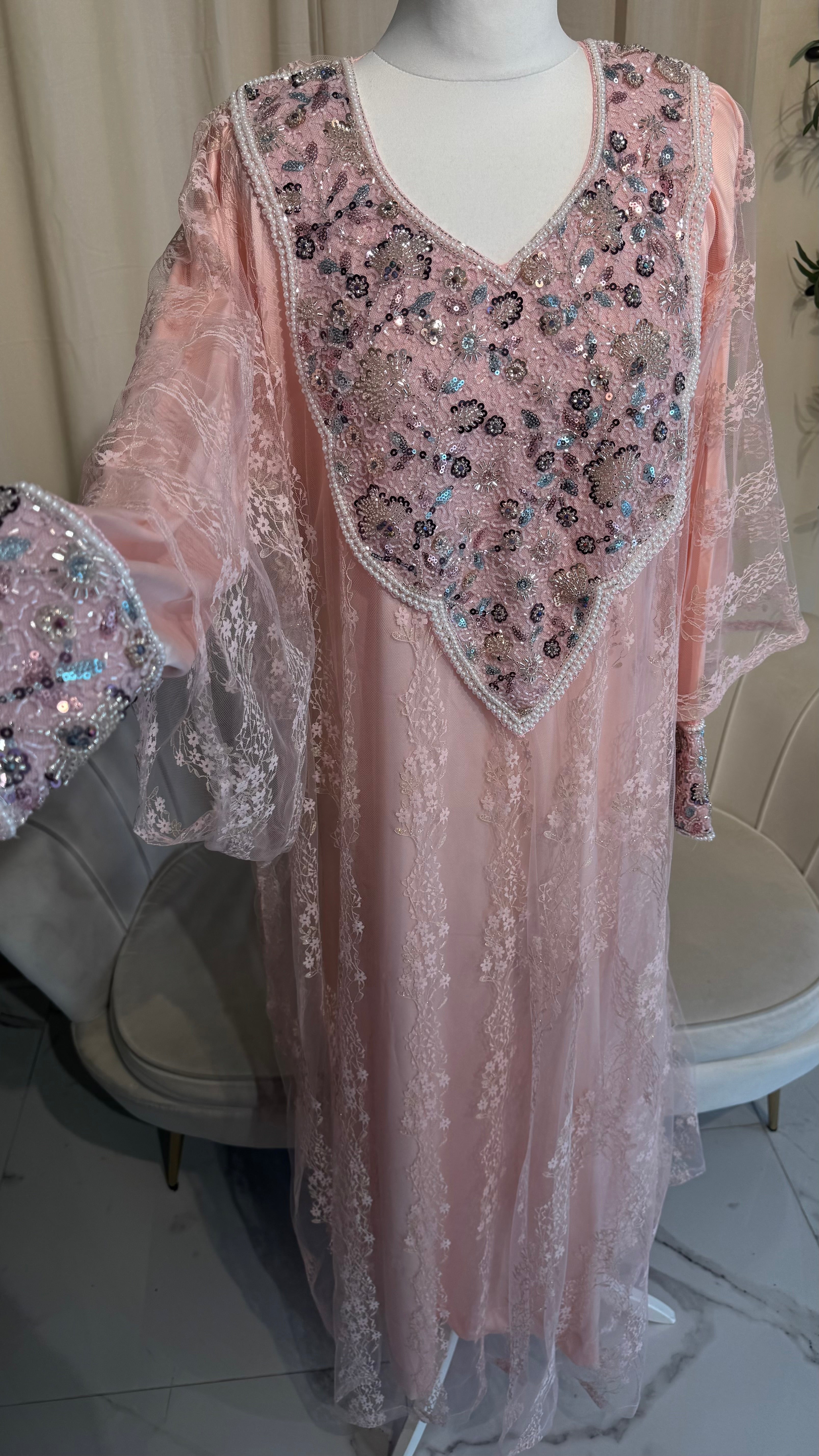 Baby Pink Emirati Lace Thobe