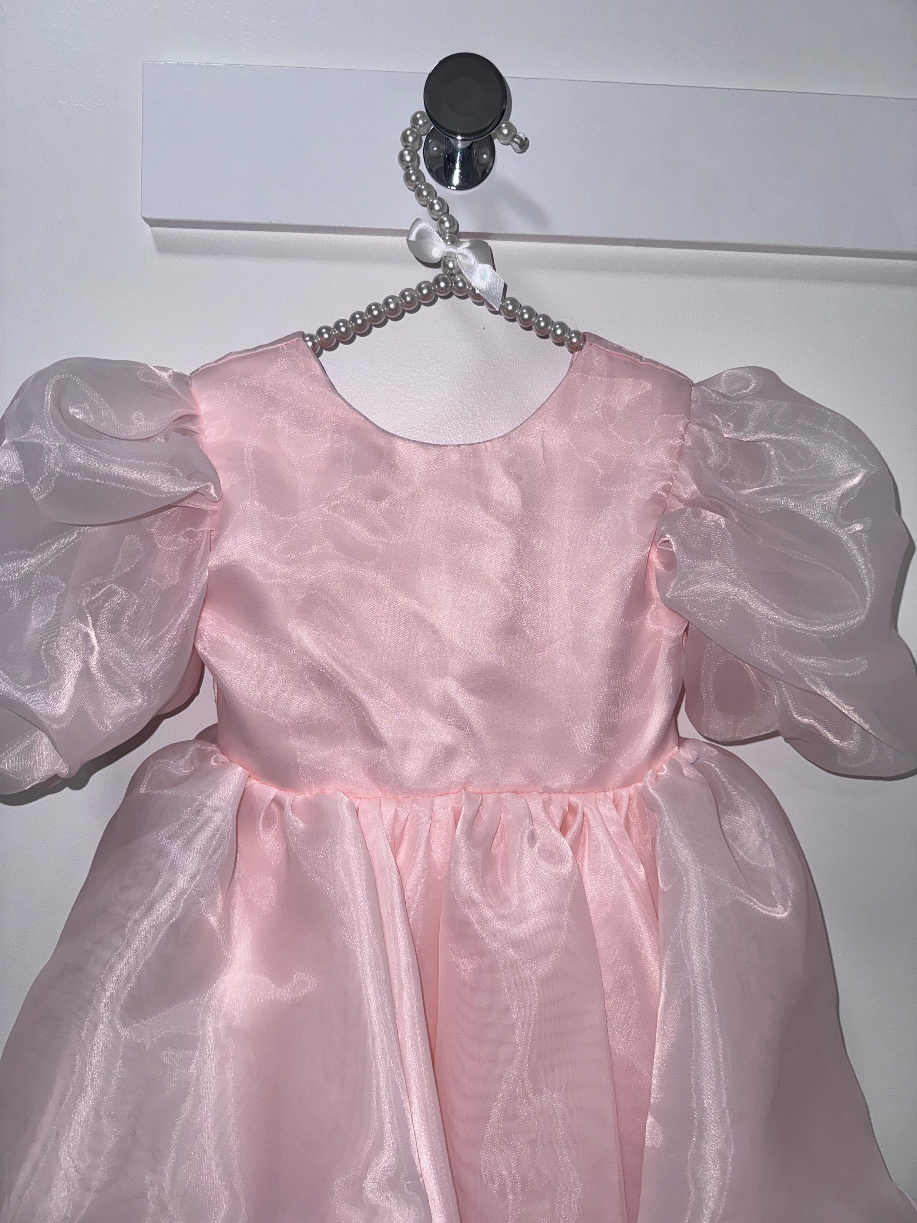 Pink organza puff sleeve dress