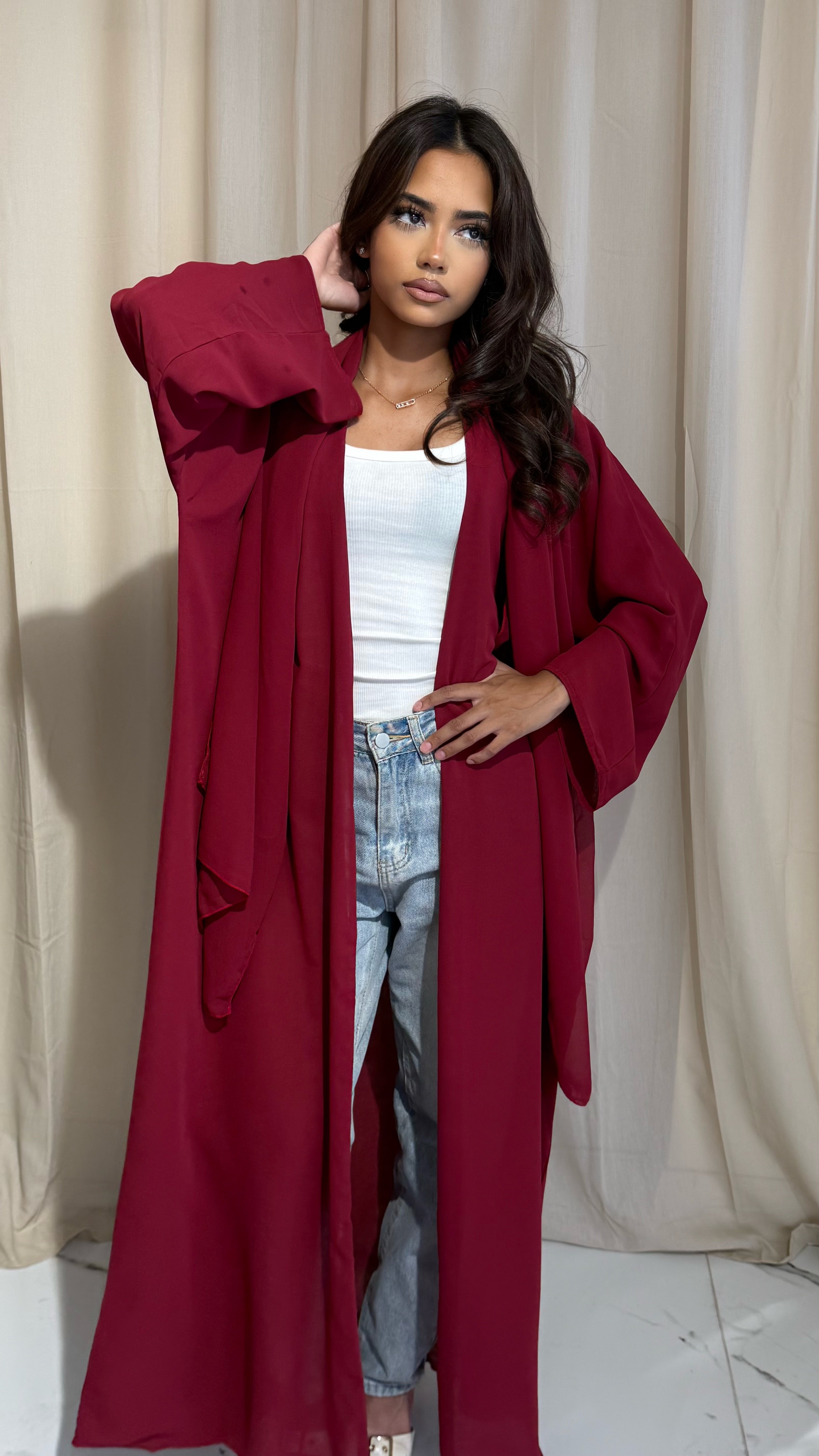 Maroon Double Chiffon Abaya