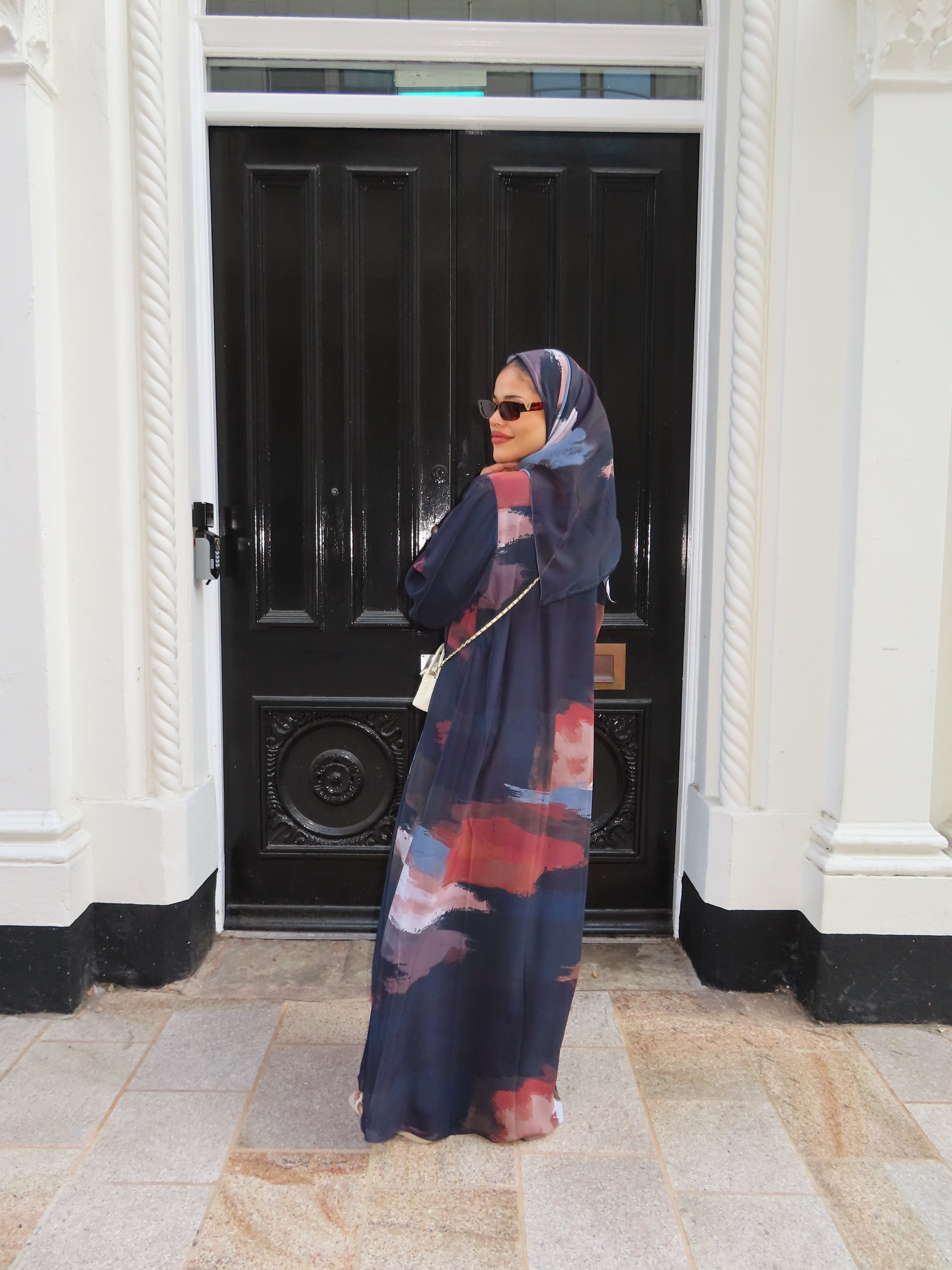 Navy Canvas Double Chiffon Abaya