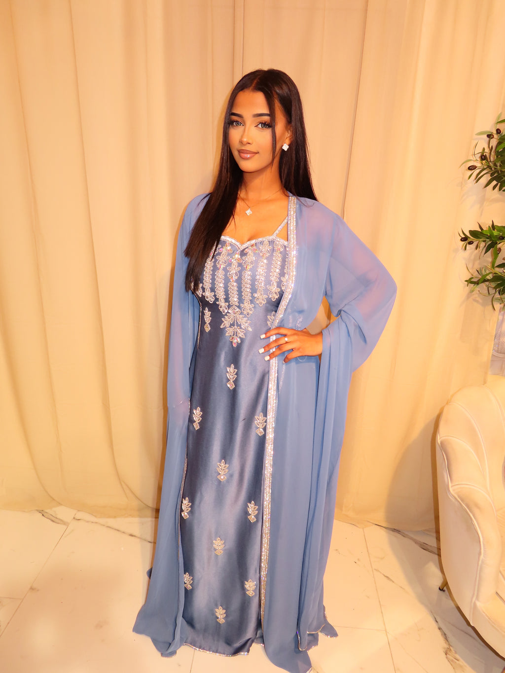VIP Dusty Blue Emirati Dress
