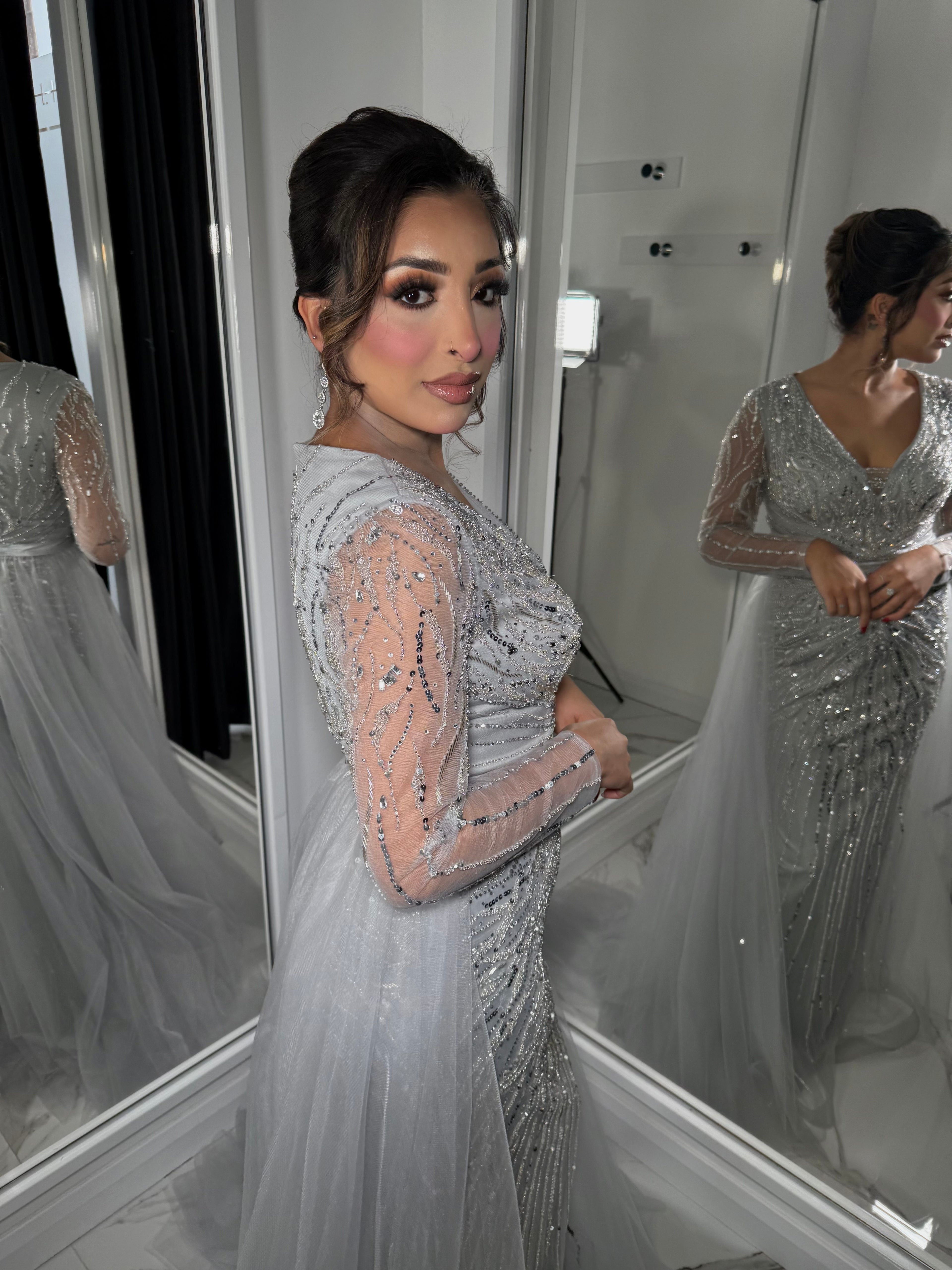 Long sleeve embellished dress with skirt