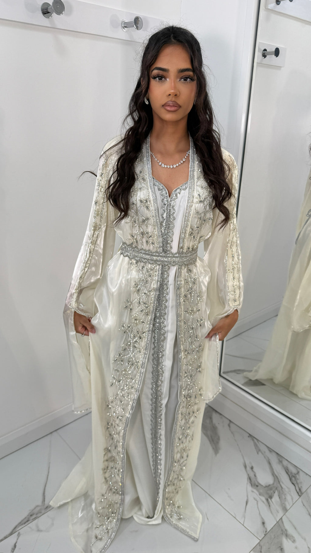 Off-White Organza Emirati Kaftan