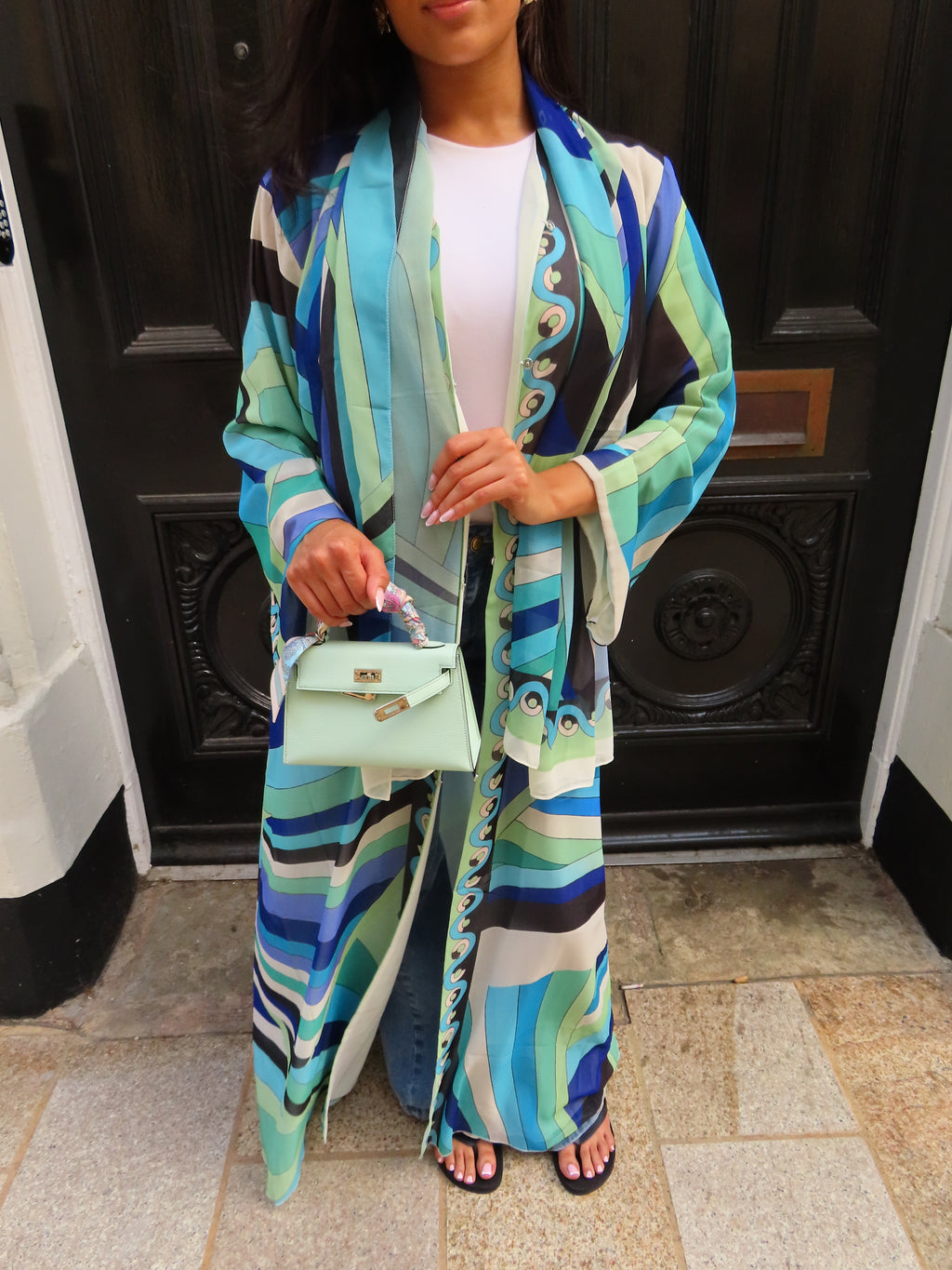 Azure Abstract Double Chiffon Abaya & Hijab