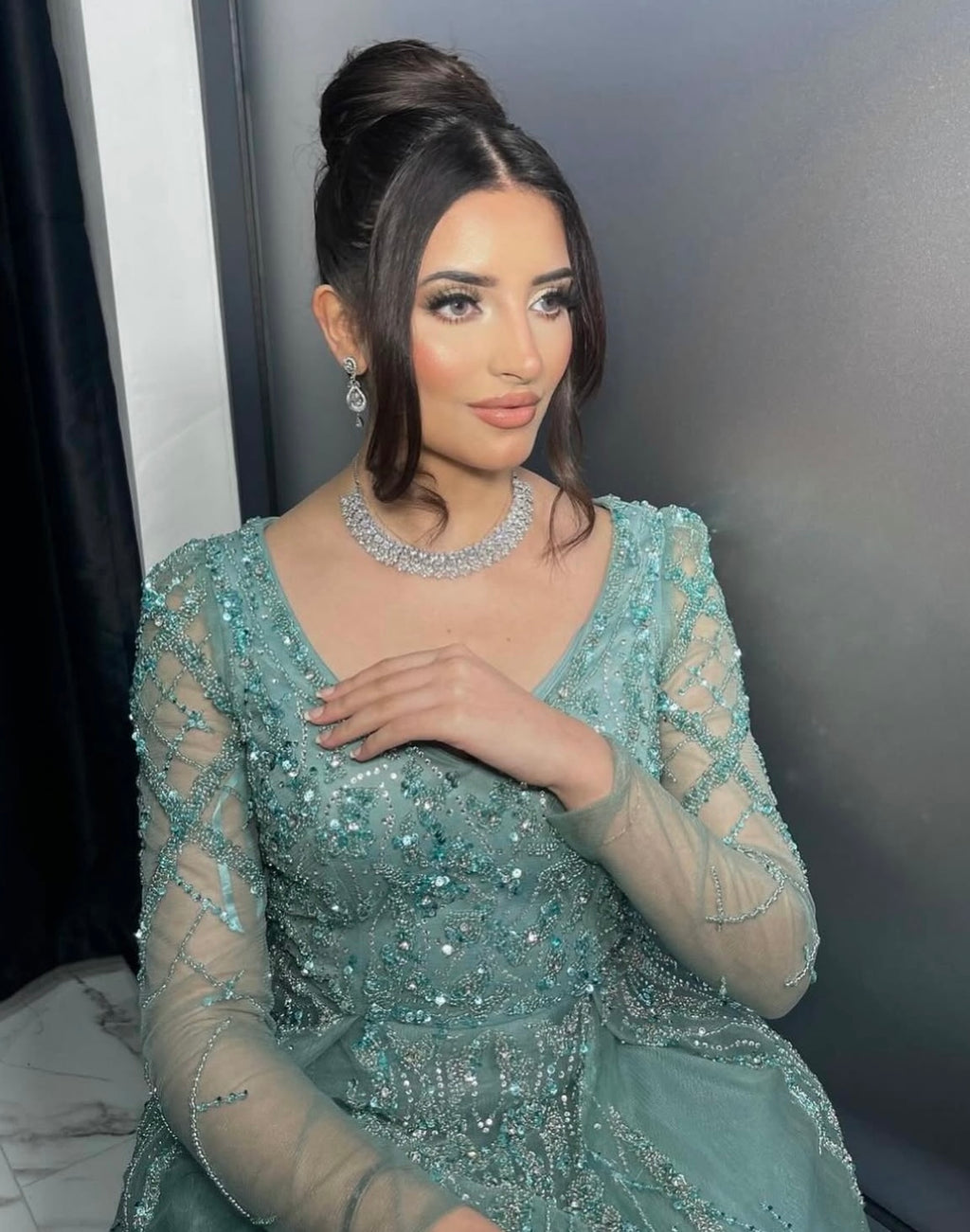 Long sleeve embellished dress
