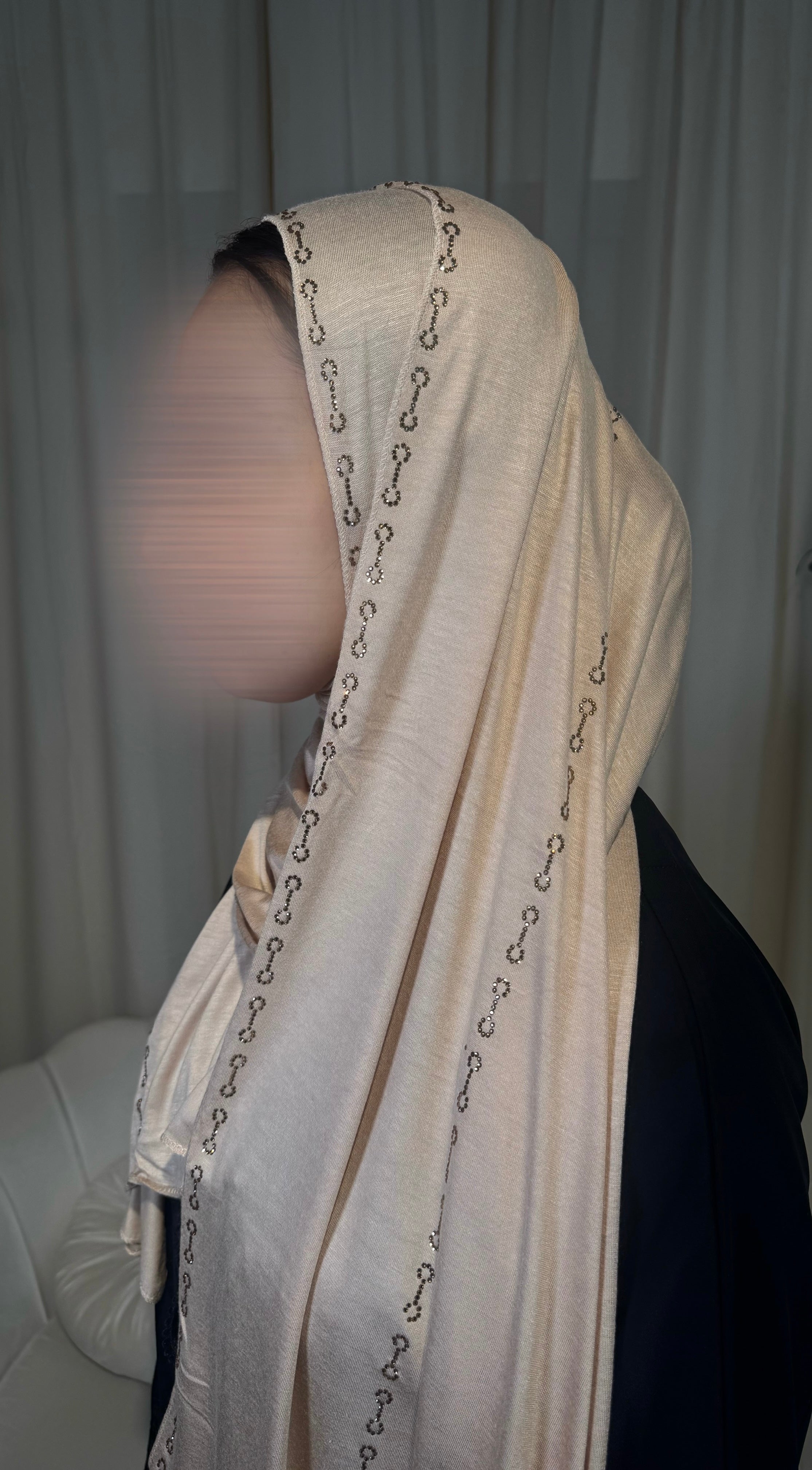Premium Cream Jersey Embellished Hijab