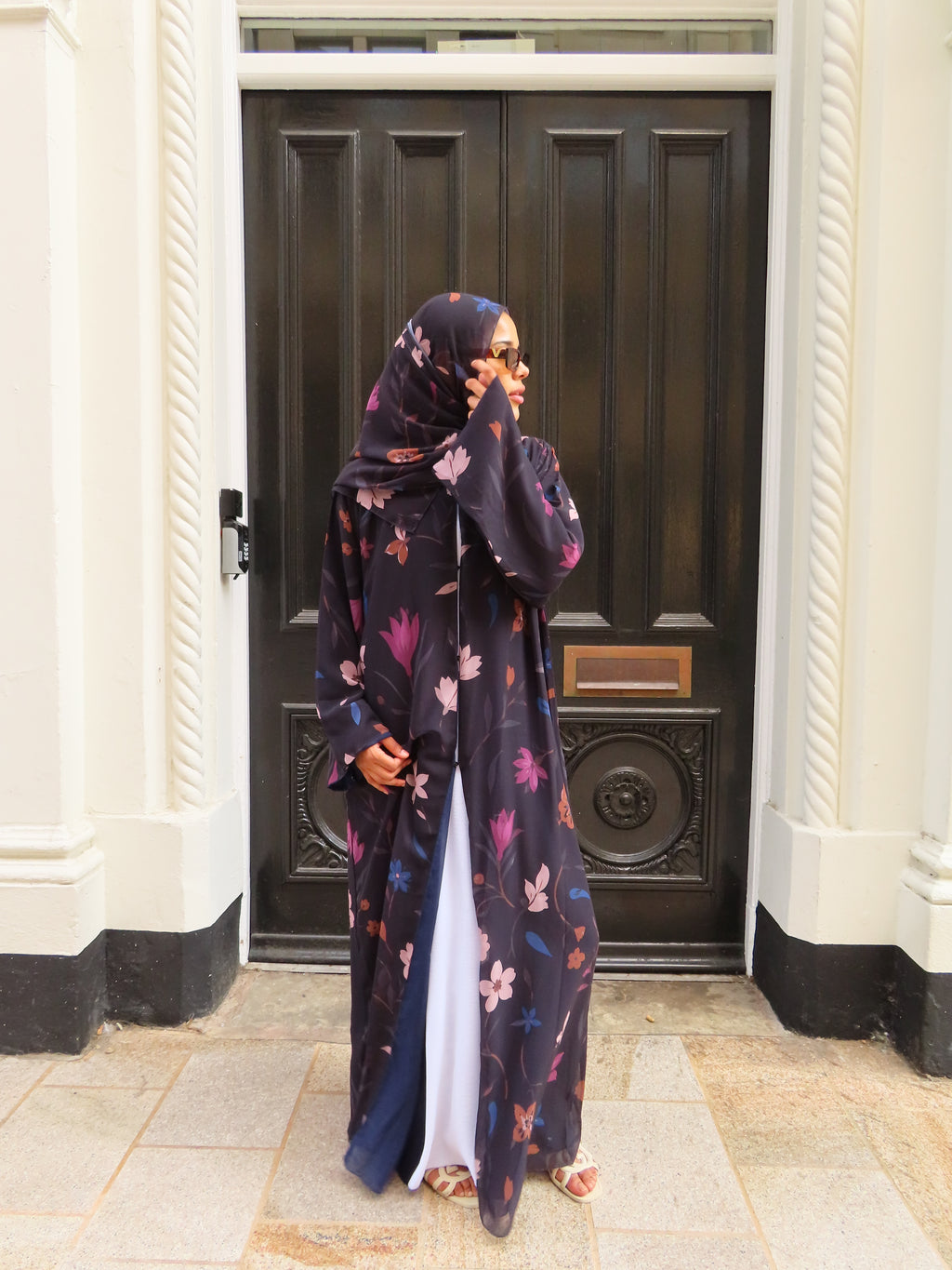 Midnight Bloom Double Chiffon Abaya & Hijab