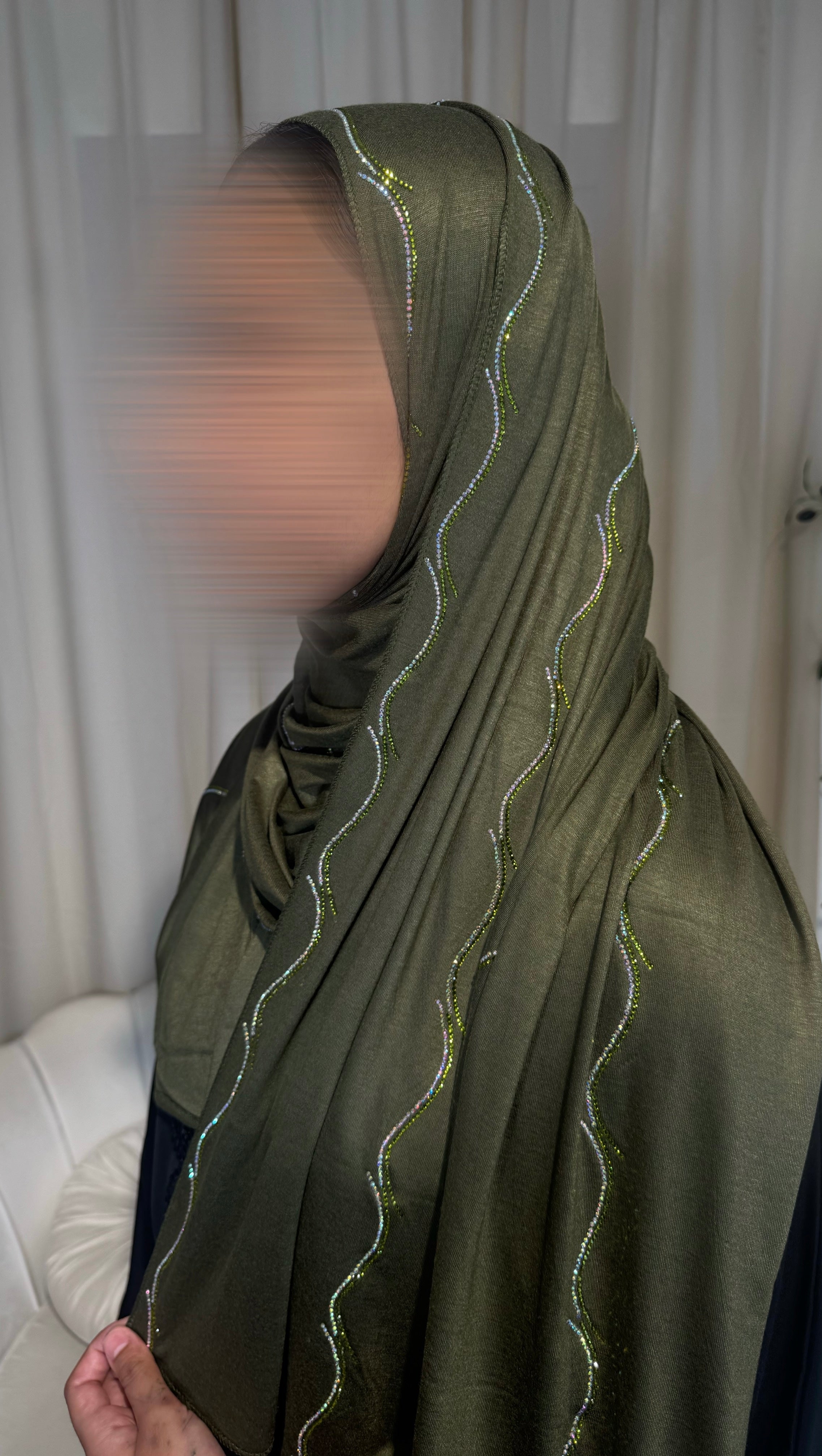 Premium Dark olive green Jersey Embellished Hijab