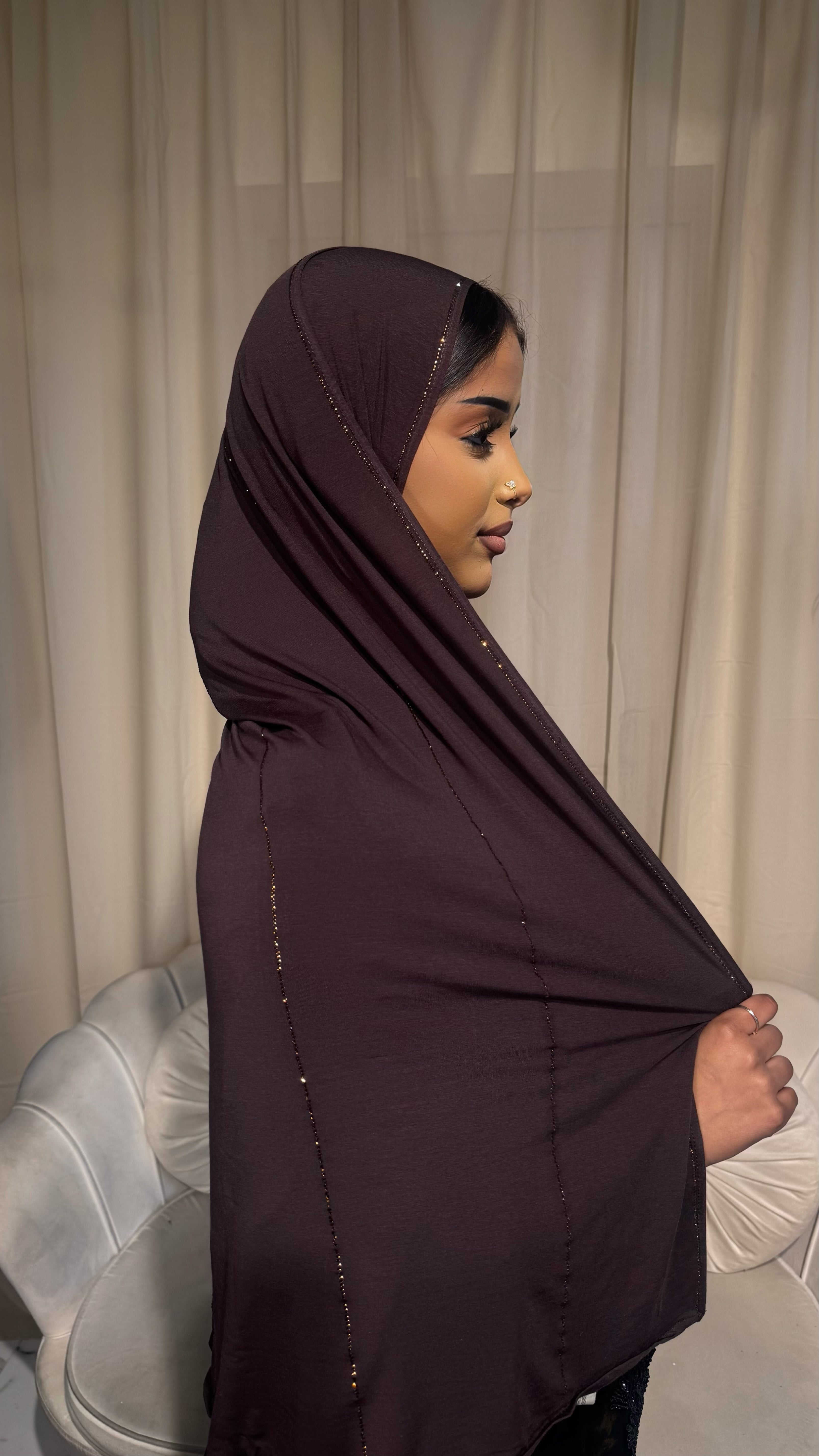 Dark Brown Embellished Premium Jersey