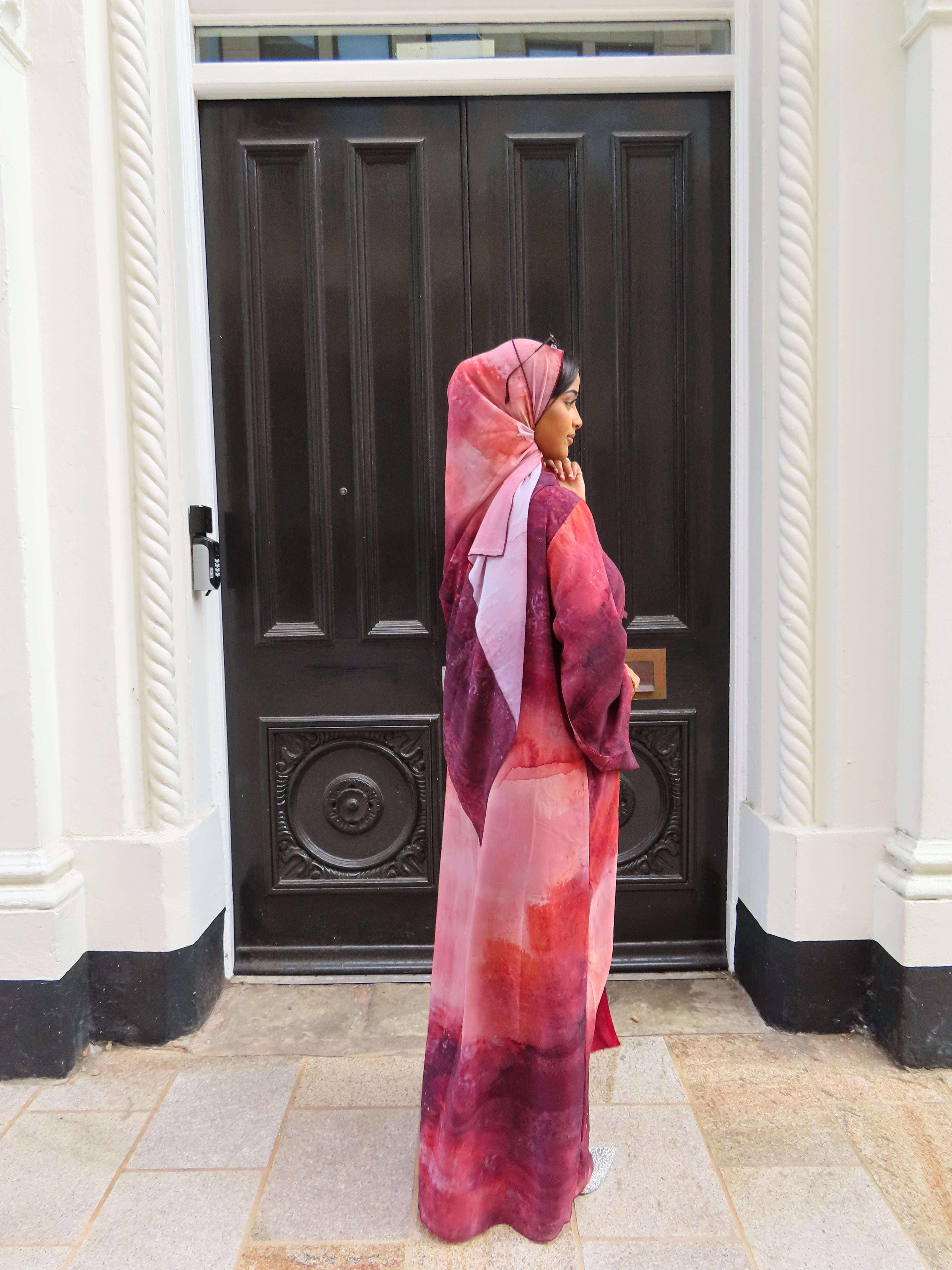 Maroon Tide Double Chiffon Abaya & Hijab