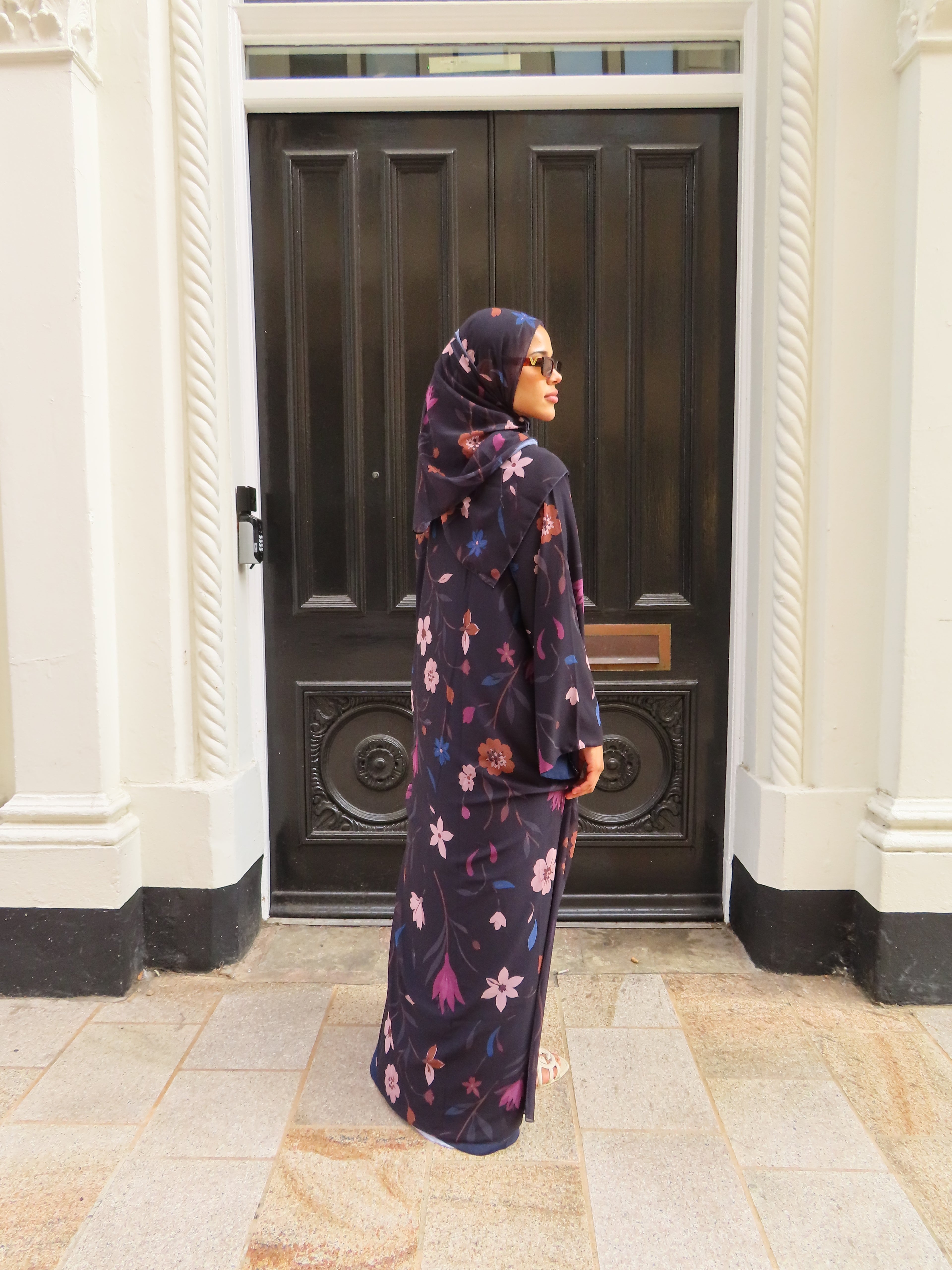 Midnight Bloom Double Chiffon Abaya & Hijab