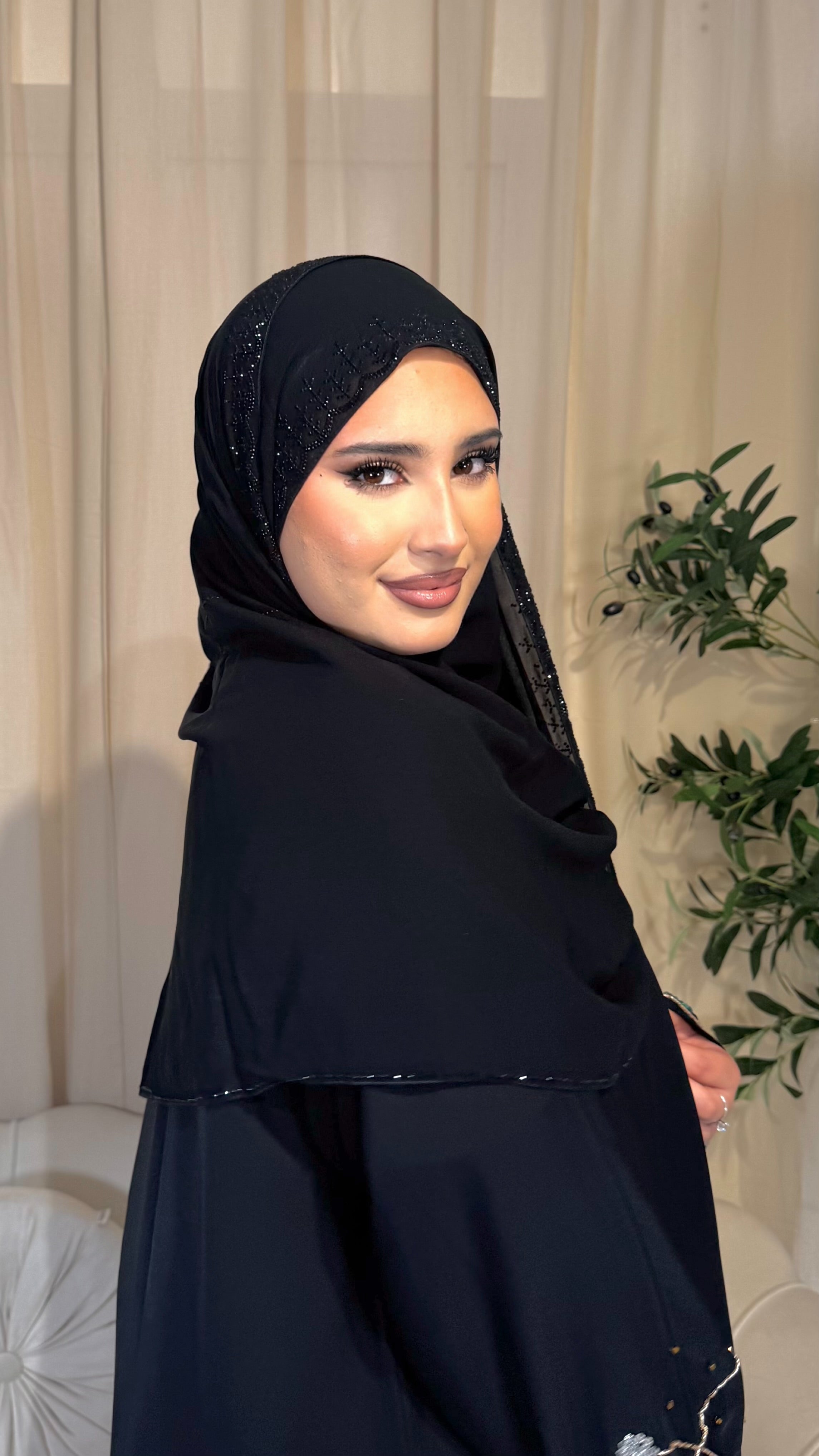 Black Embellished Chiffon Hijab