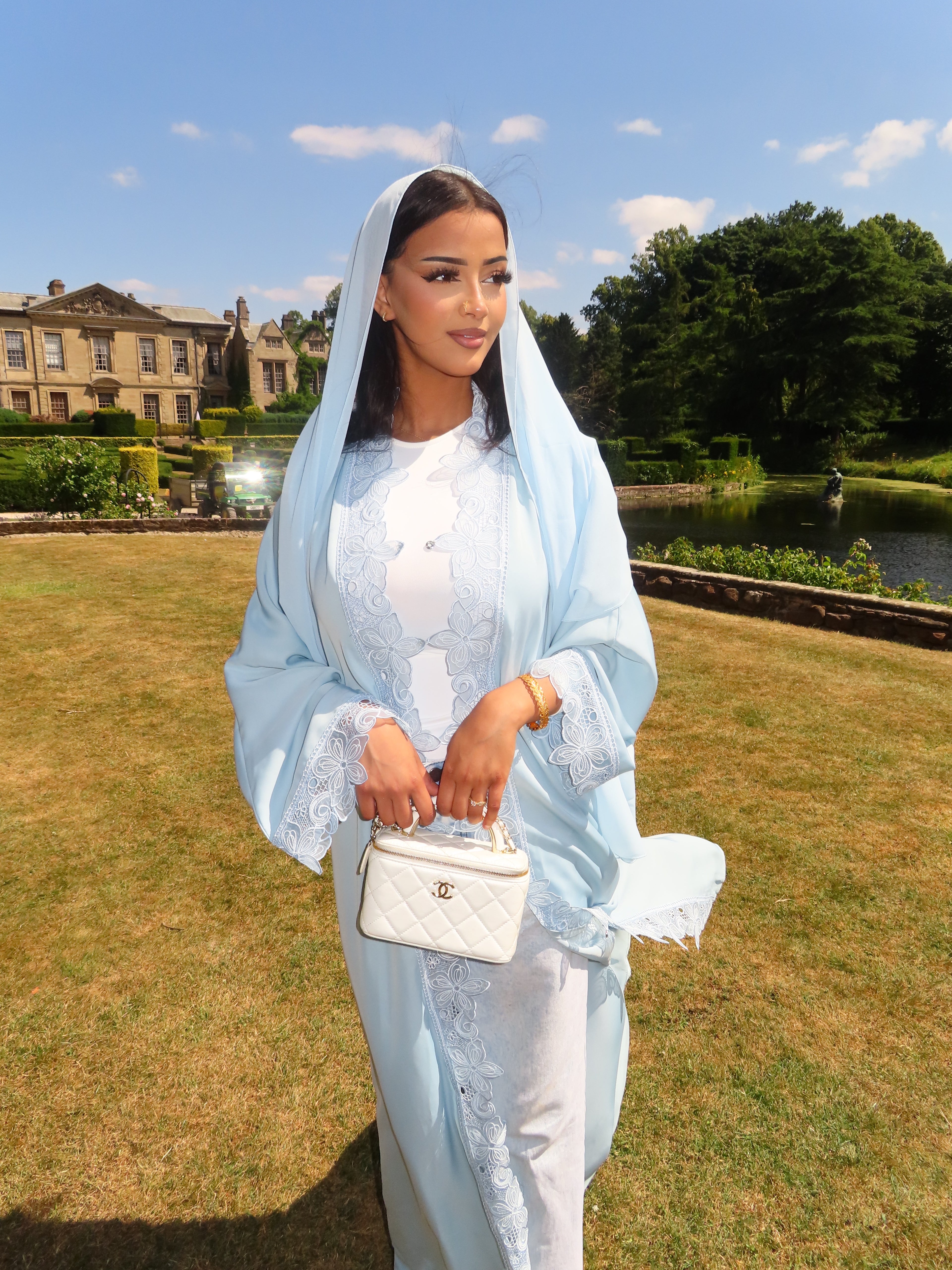 Baby Blue Flower Lace Abaya