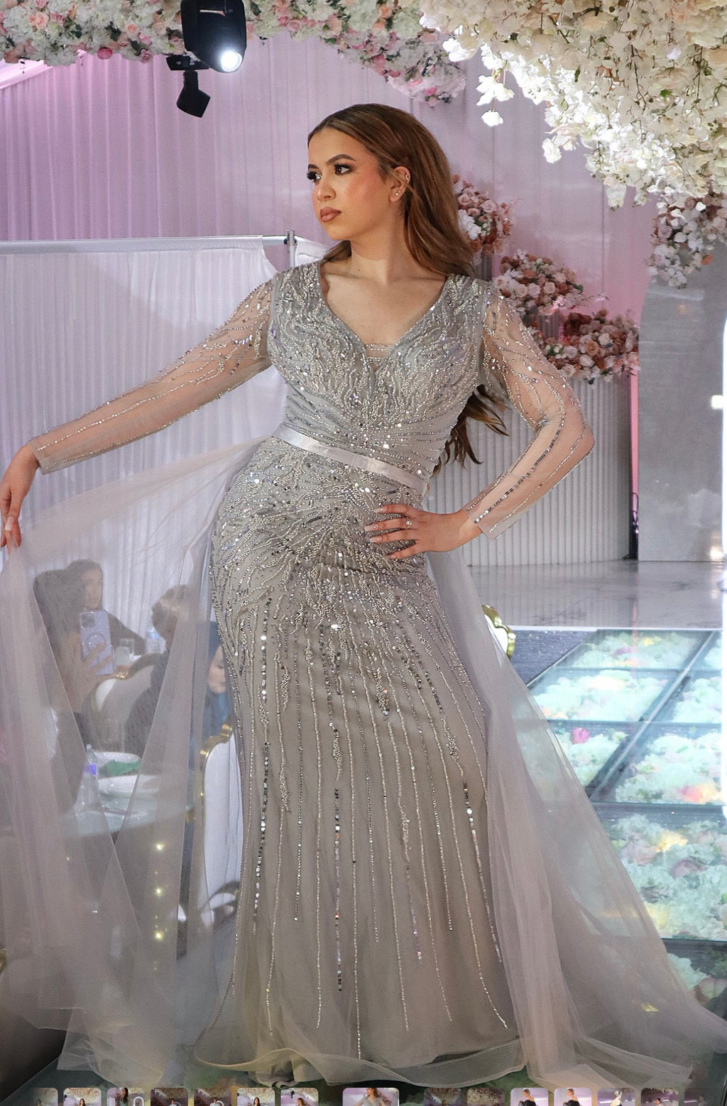 Long sleeve embellished dress with skirt