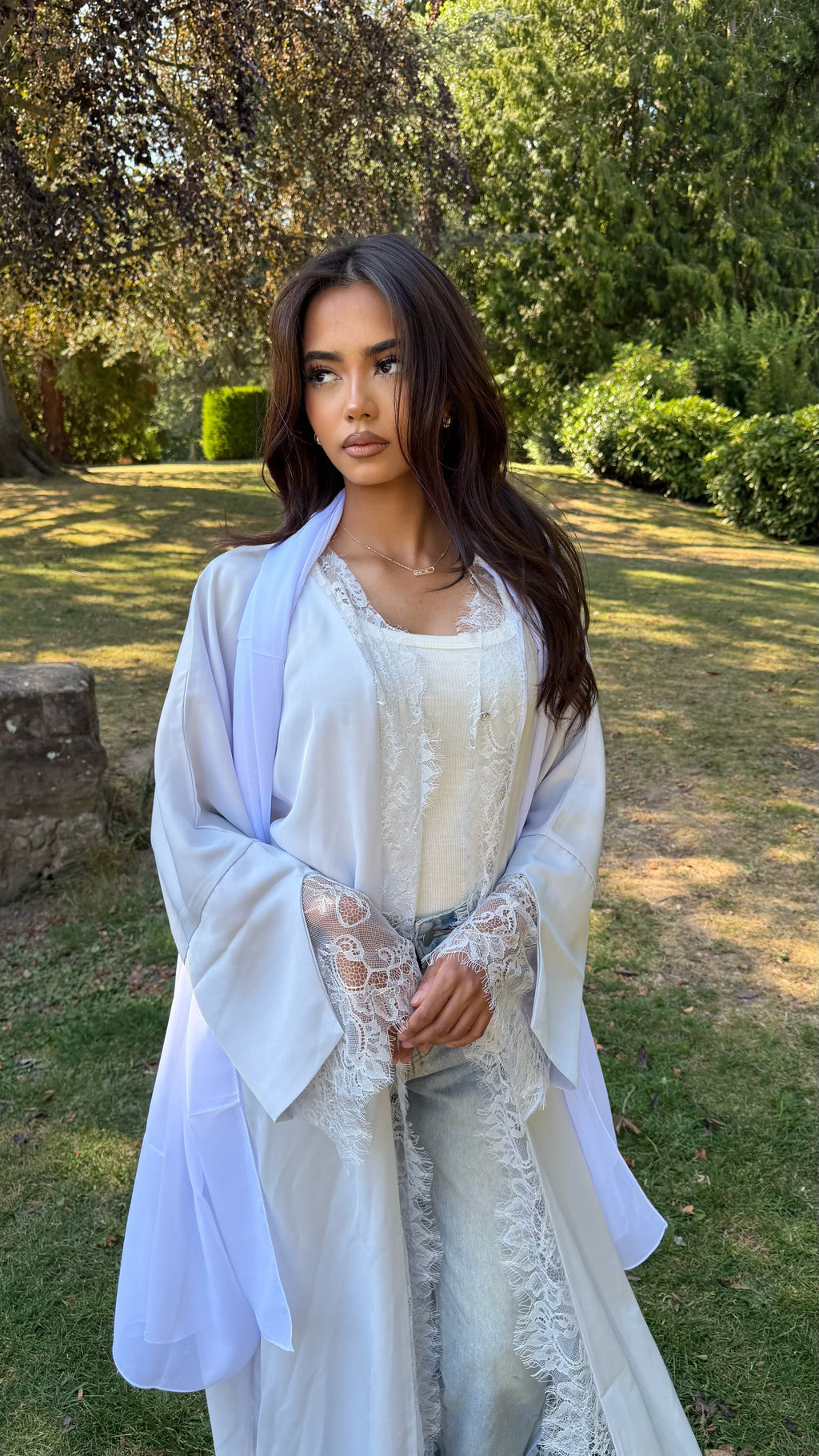 White lilac Lace abaya