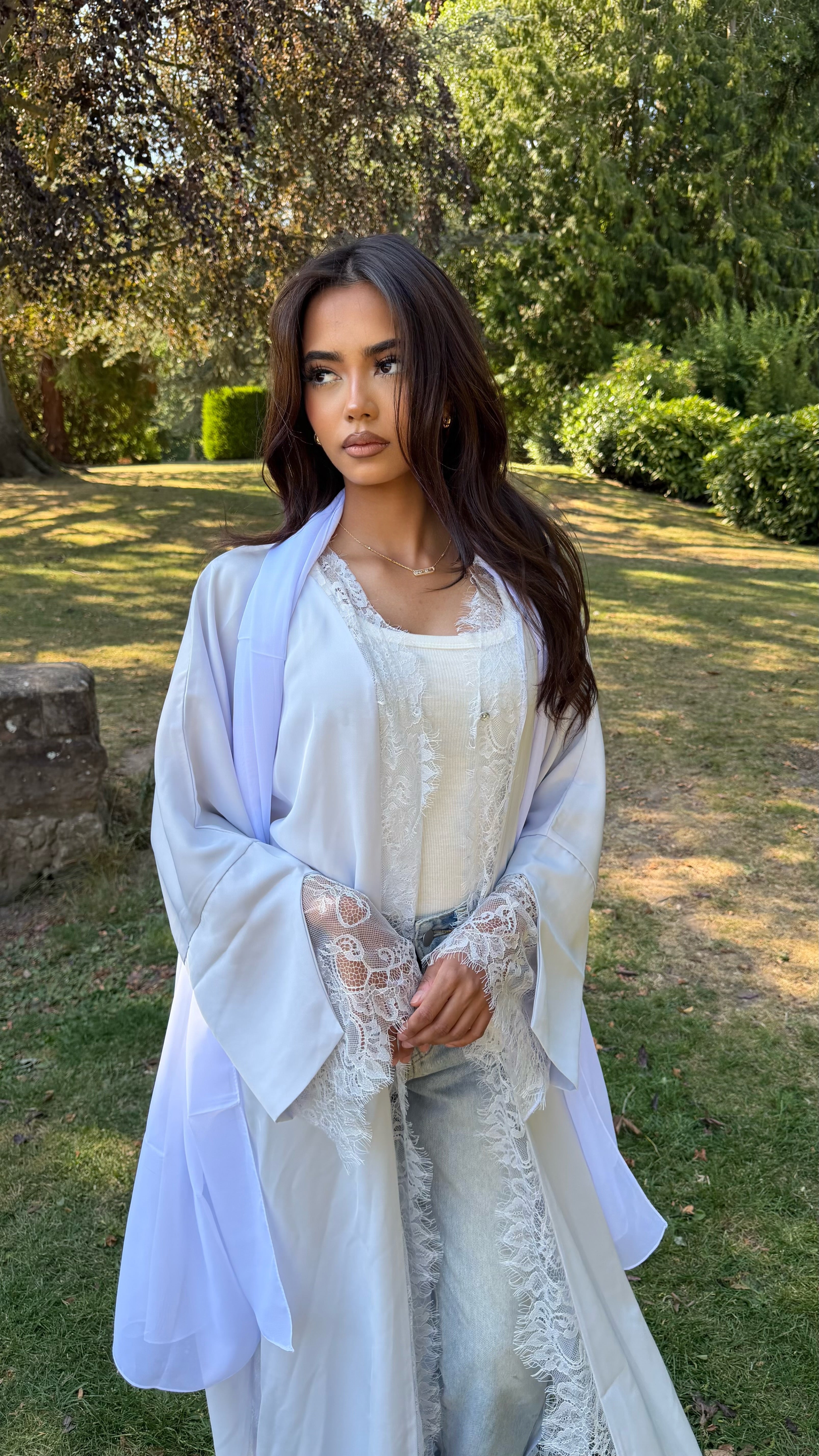 White lilac Lace abaya